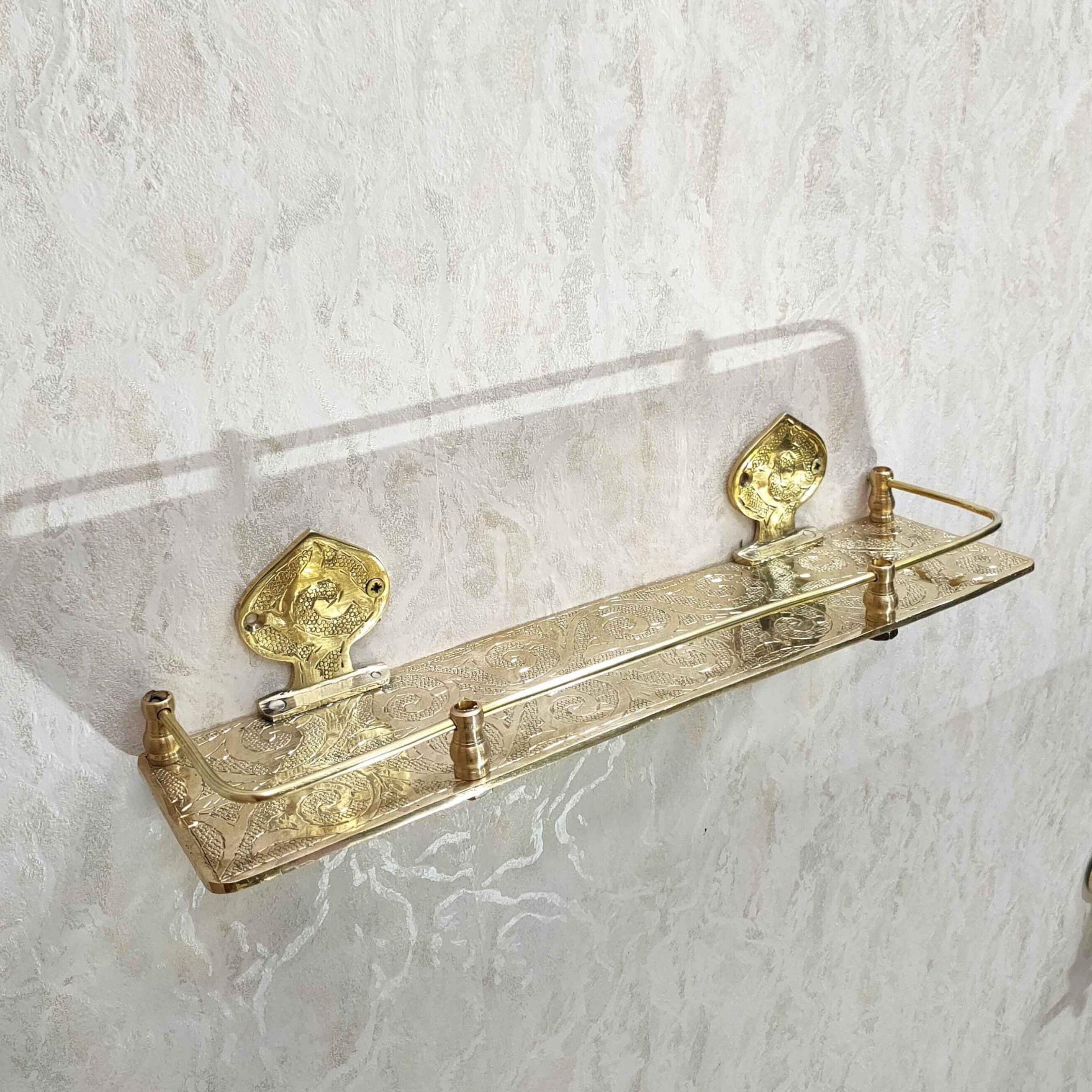Engraved Solid Brass Wall Bathroom Shelf, Small Bathroom Shelf