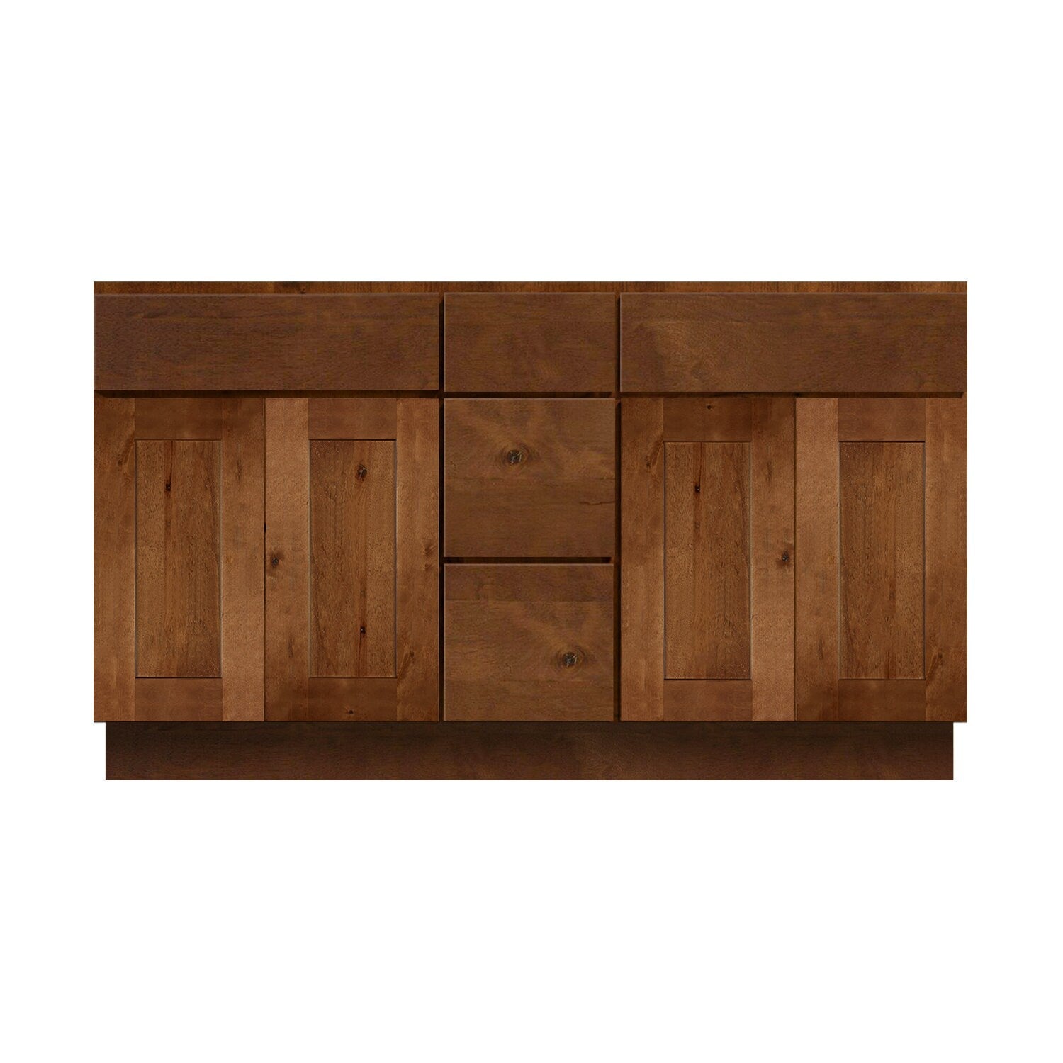 Mueble de baño rústico de 60 pulgadas con dos lavabos y cajones