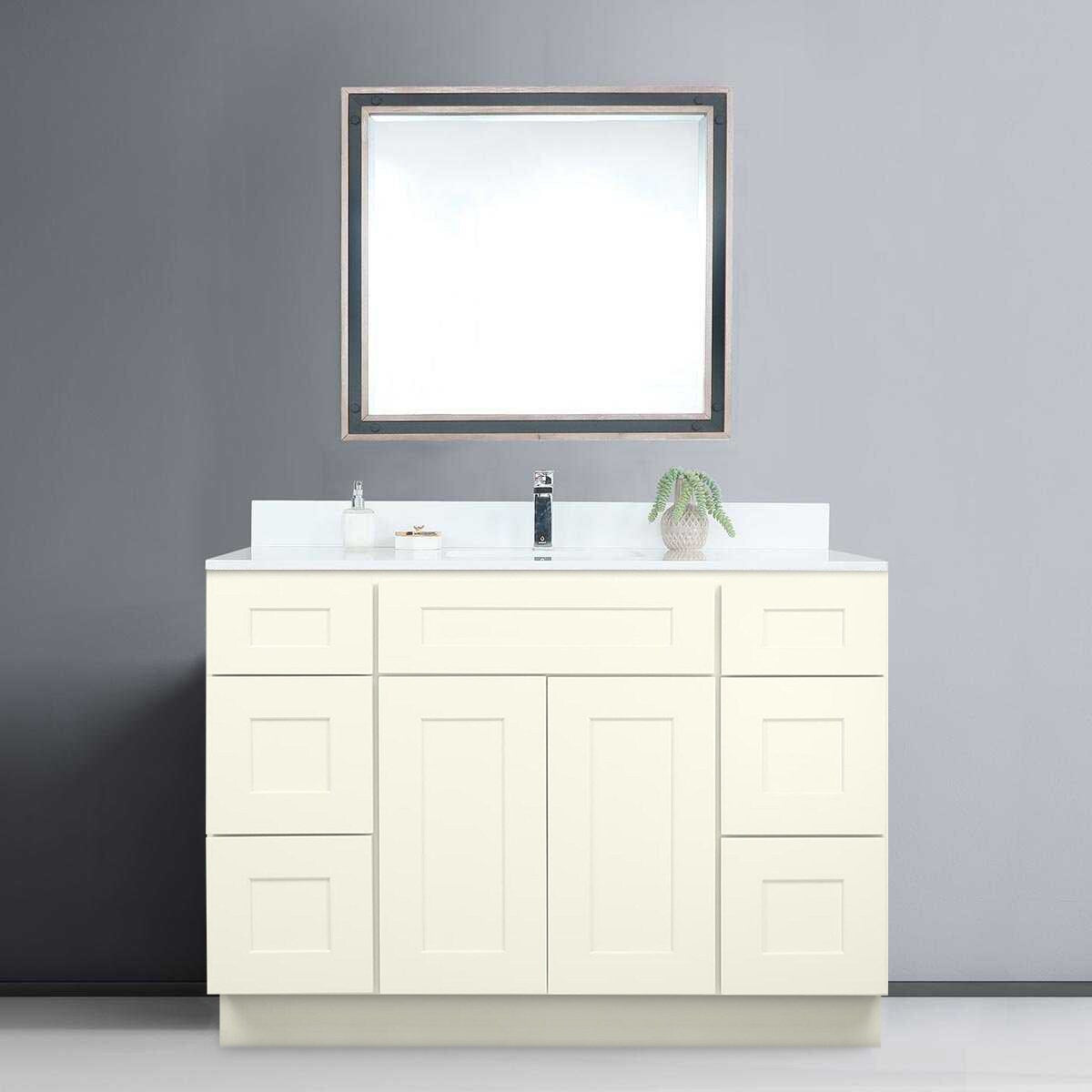 Mueble de baño con lavabo individual estilo shaker blanco antiguo de 48 pulgadas y cajones