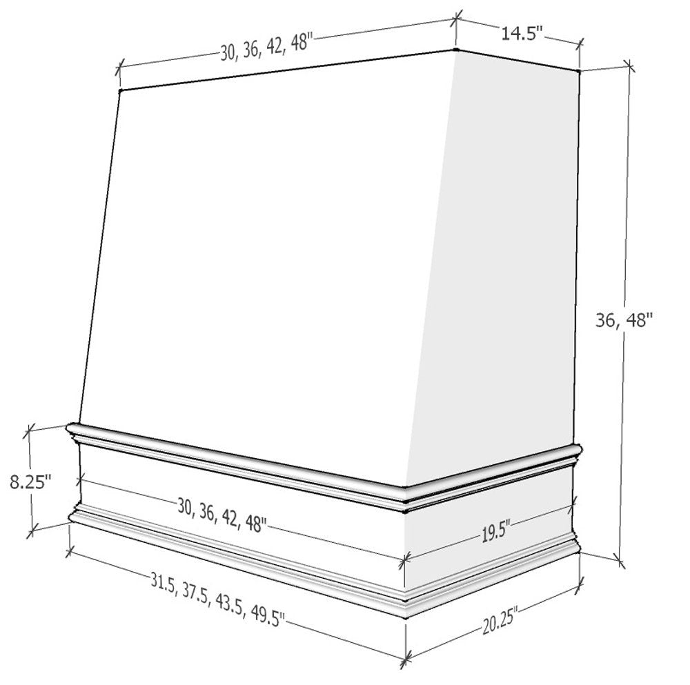 White Wood Range Hood With Angled Front and Decorative Trim - 30
