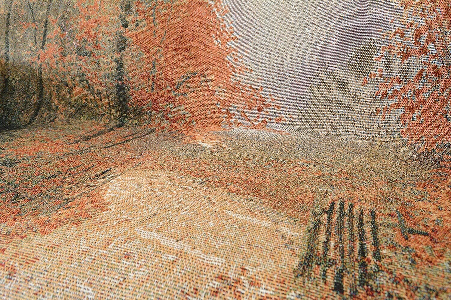 Autumn Authentic Tapestry Throw Blanket - Decorative Orange Fall Leaves Forest Woven Stitched Design - 50