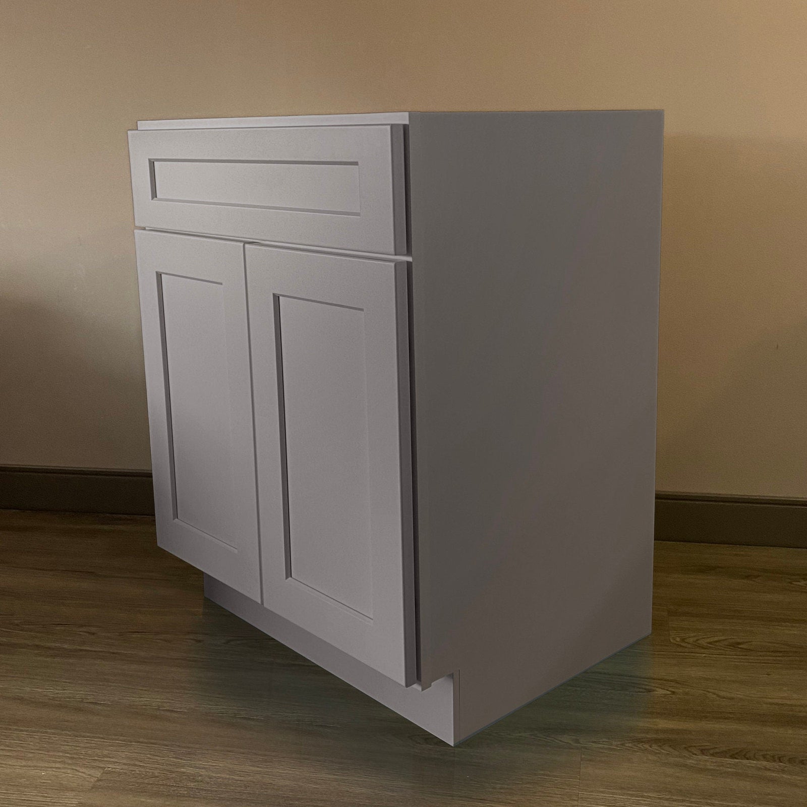 Mueble de baño con lavabo individual de 27 pulgadas, color gris, con acabado Shaker