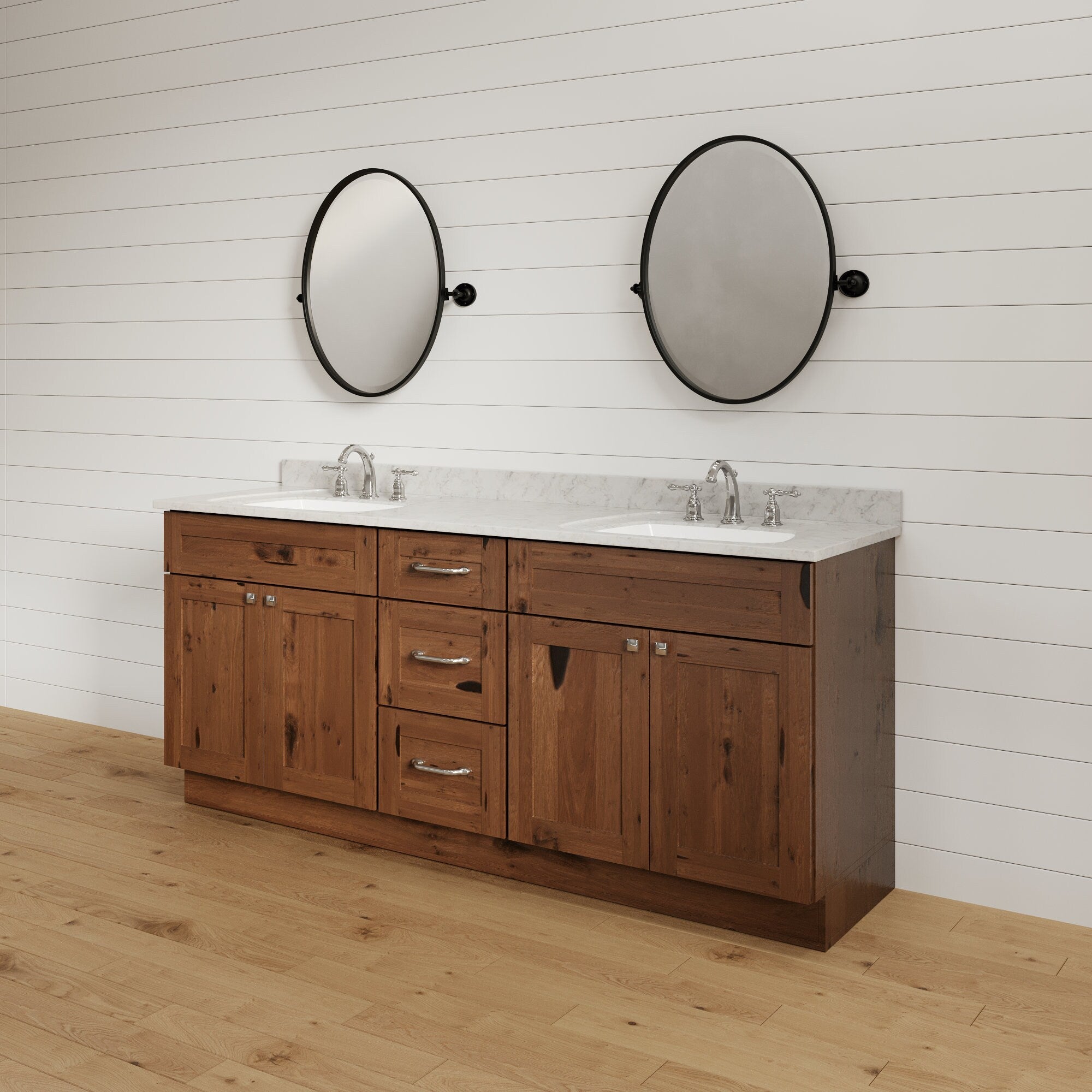 Mueble de baño rústico de 72 pulgadas con dos lavabos y cajones