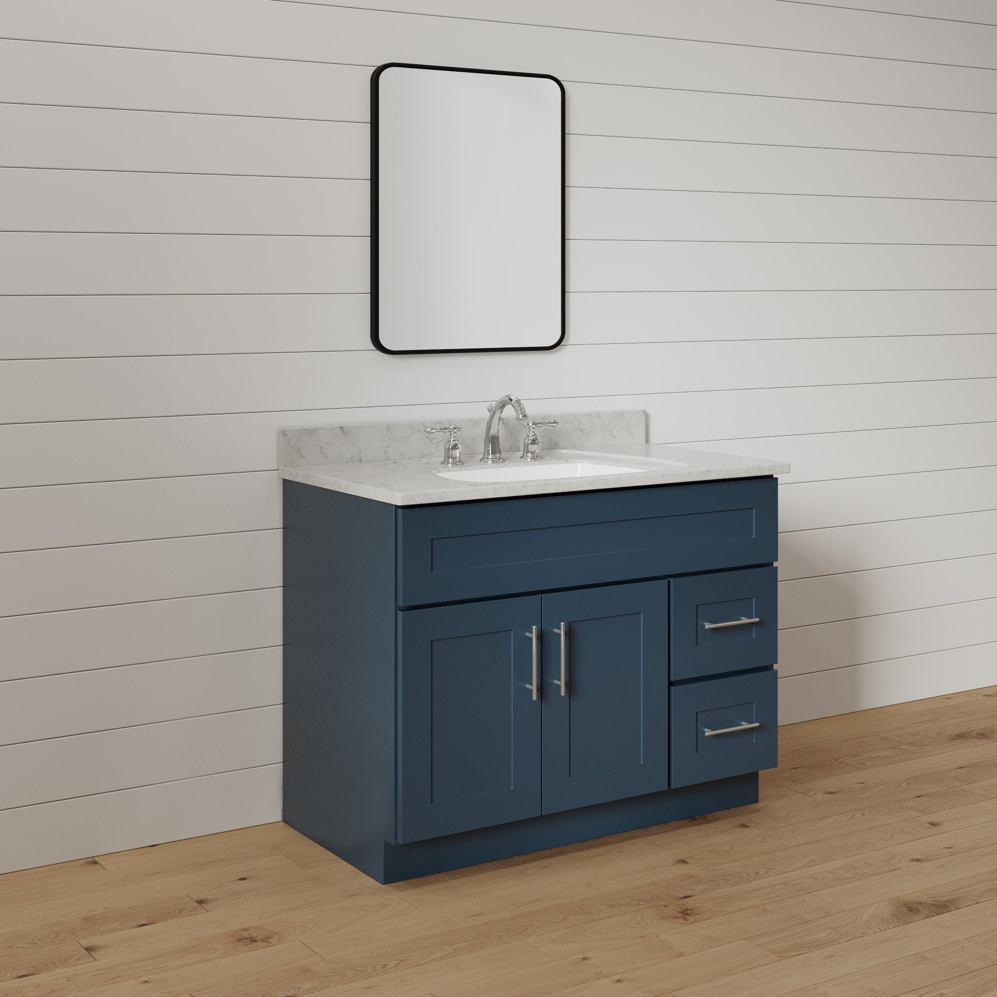 Mueble de baño con lavabo individual de 36 pulgadas, estilo shaker, color azul marino