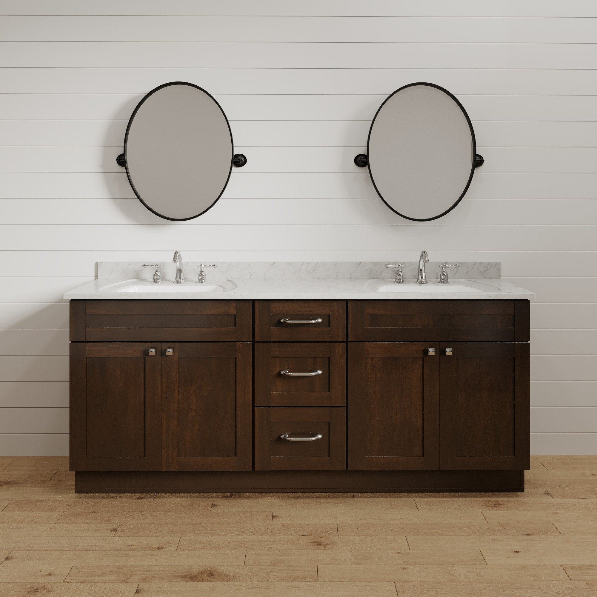 Mueble de baño con dos lavabos y cajones de 80 pulgadas con mezclador de espresso