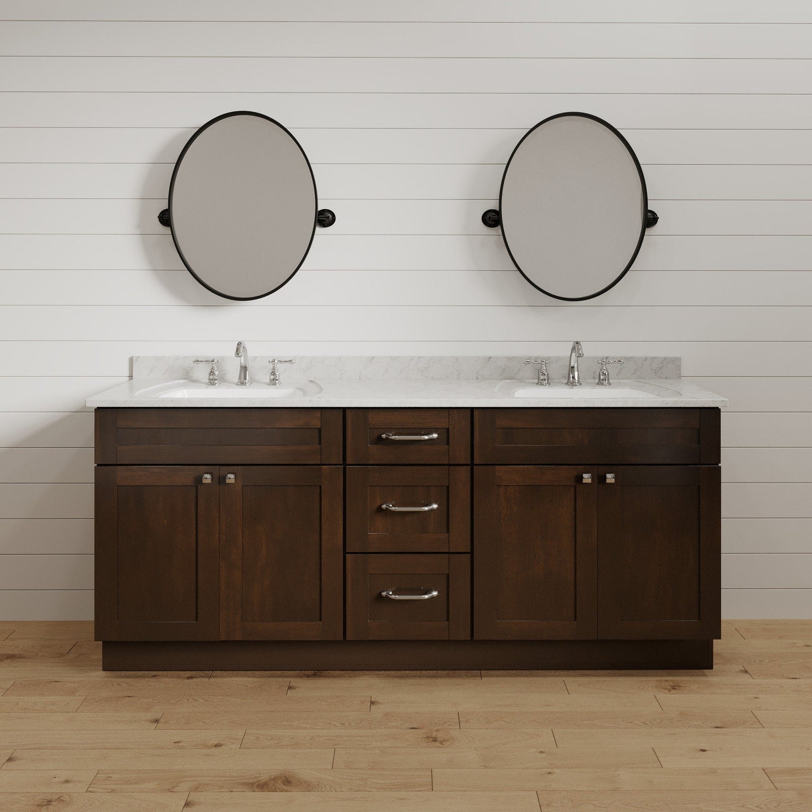 Mueble de baño con dos lavabos y cajones de 80 pulgadas con mezclador de espresso