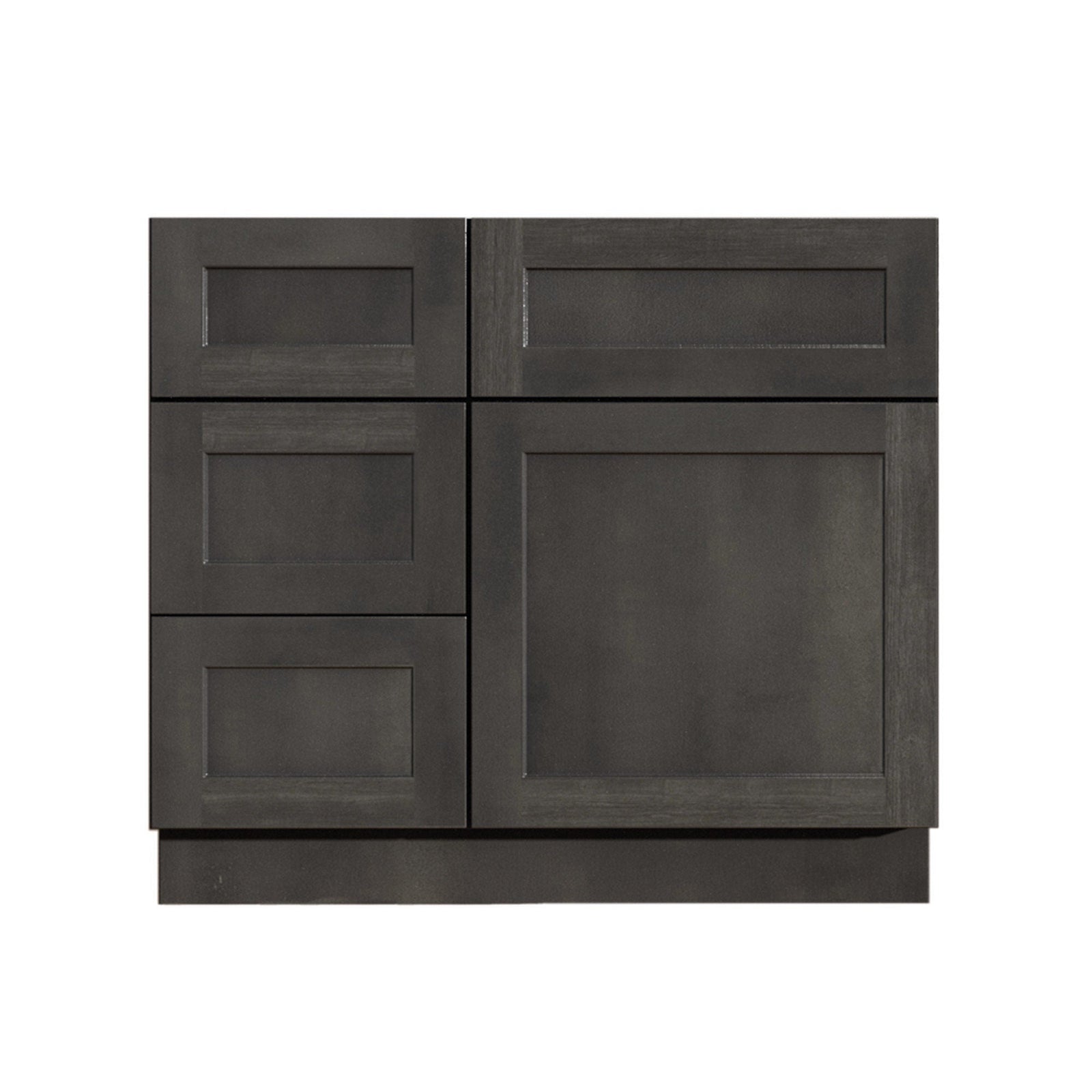 Mueble de baño de 30 pulgadas con lavabo individual y cajones a la izquierda, de color gris