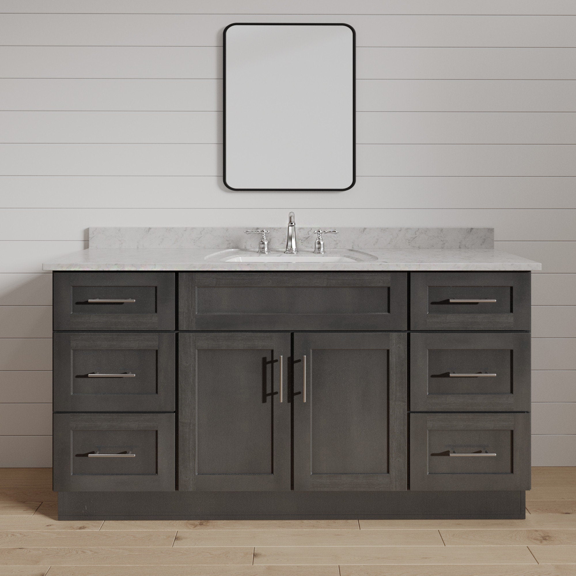 Mueble de baño de 48 pulgadas con lavabo individual y cajones, de color gris