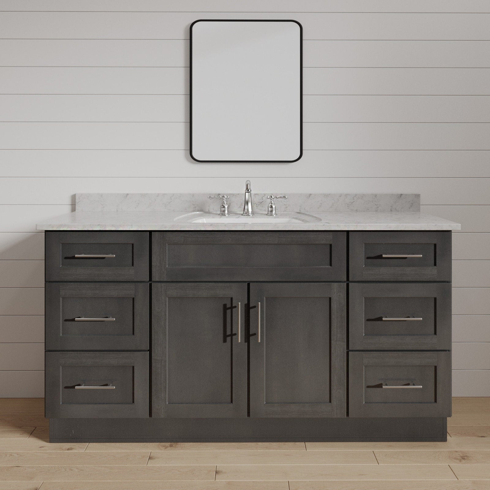 Mueble de baño de 48 pulgadas con lavabo individual y cajones, de color gris