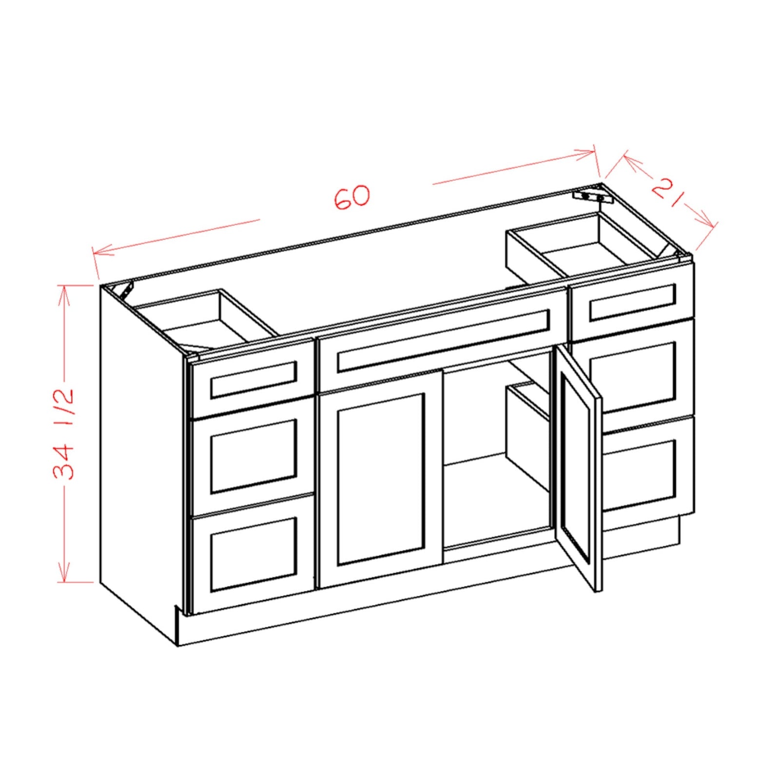 Mueble de baño con un solo lavabo y cajones de 60 pulgadas, teñido en gris