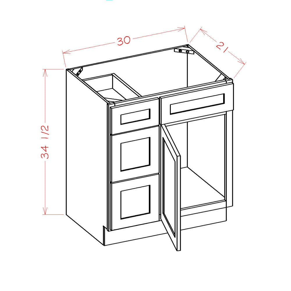 Mueble de baño de 30 pulgadas con lavabo individual y cajones a la izquierda, de color gris