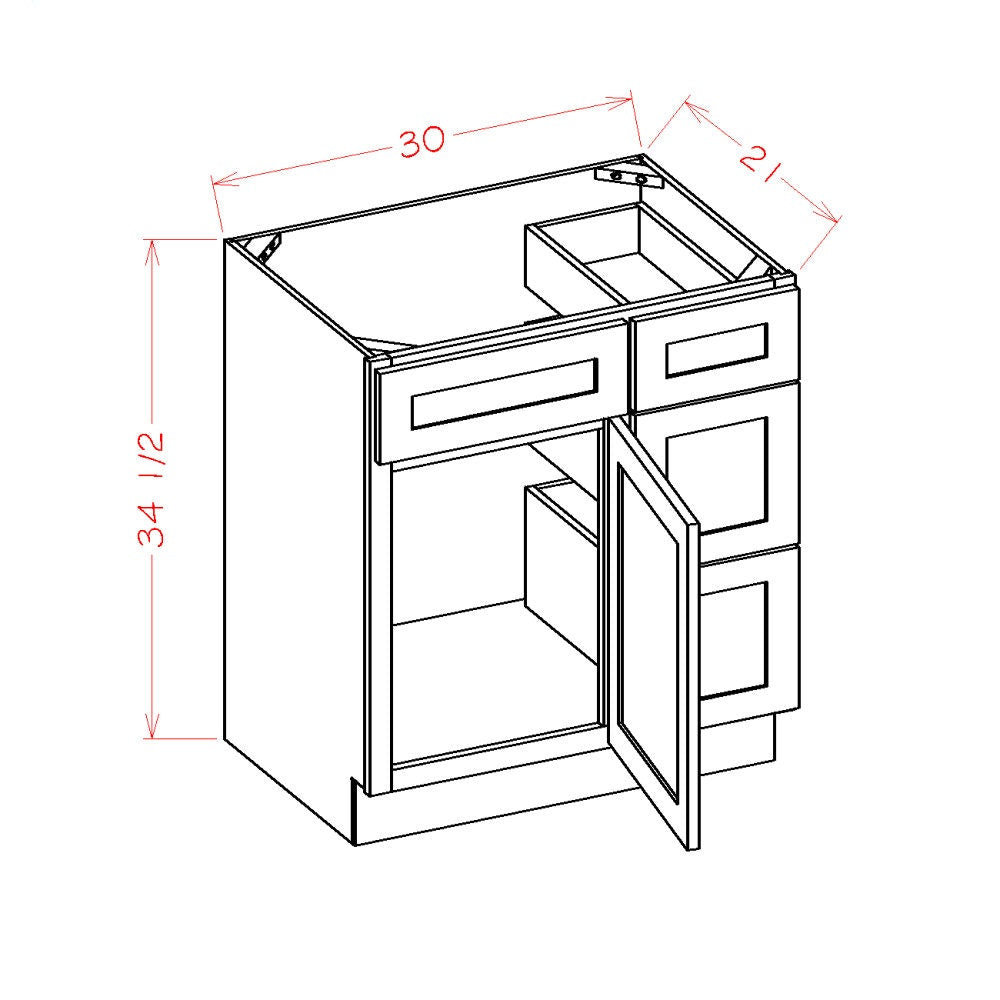 Mueble de baño de 30 pulgadas con lavabo individual y cajones a la derecha, de color gris