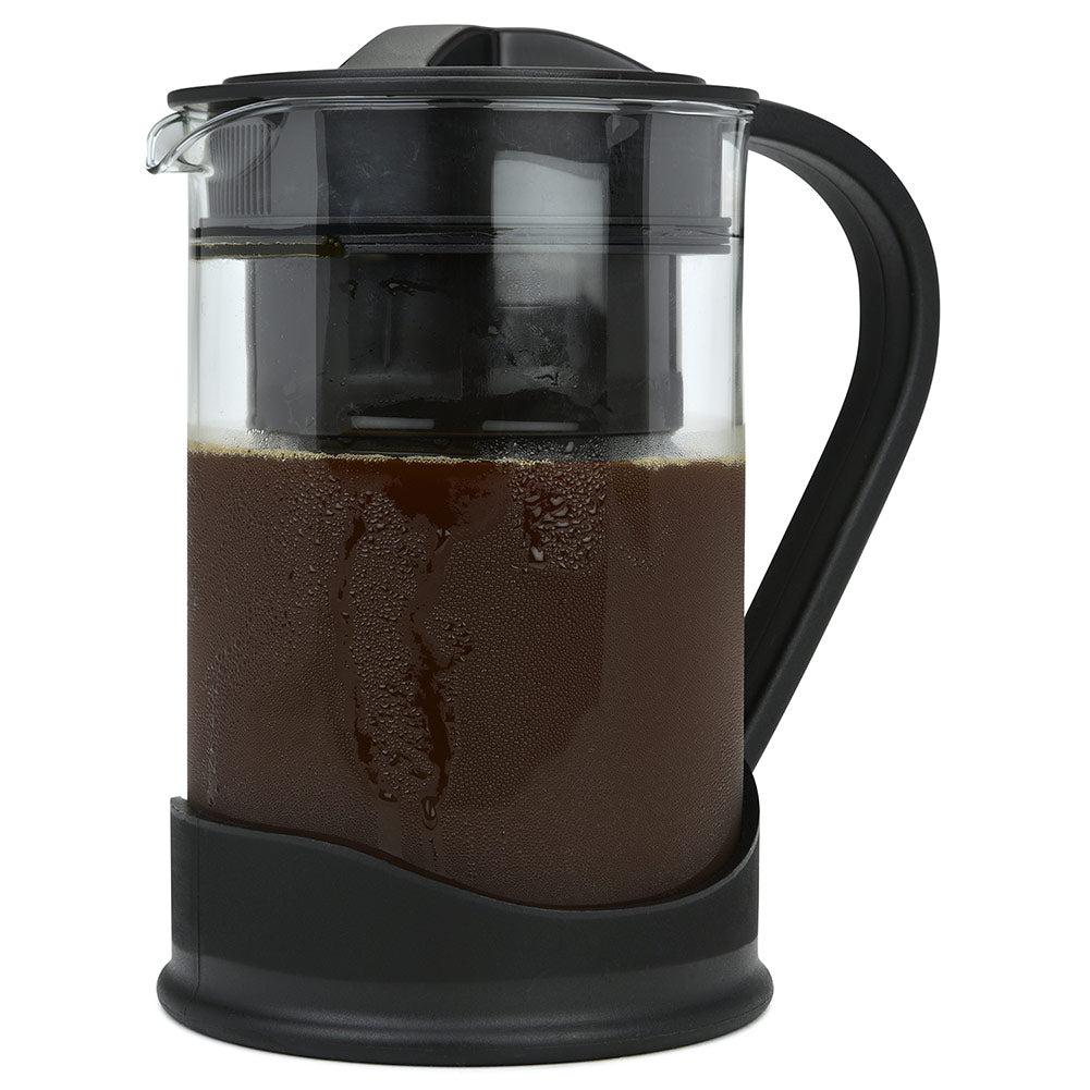 Cafetera de café frío Spigo con jarra de vidrio de borosilicato, color negro, 1 litro, 8 x 5 pulgadas