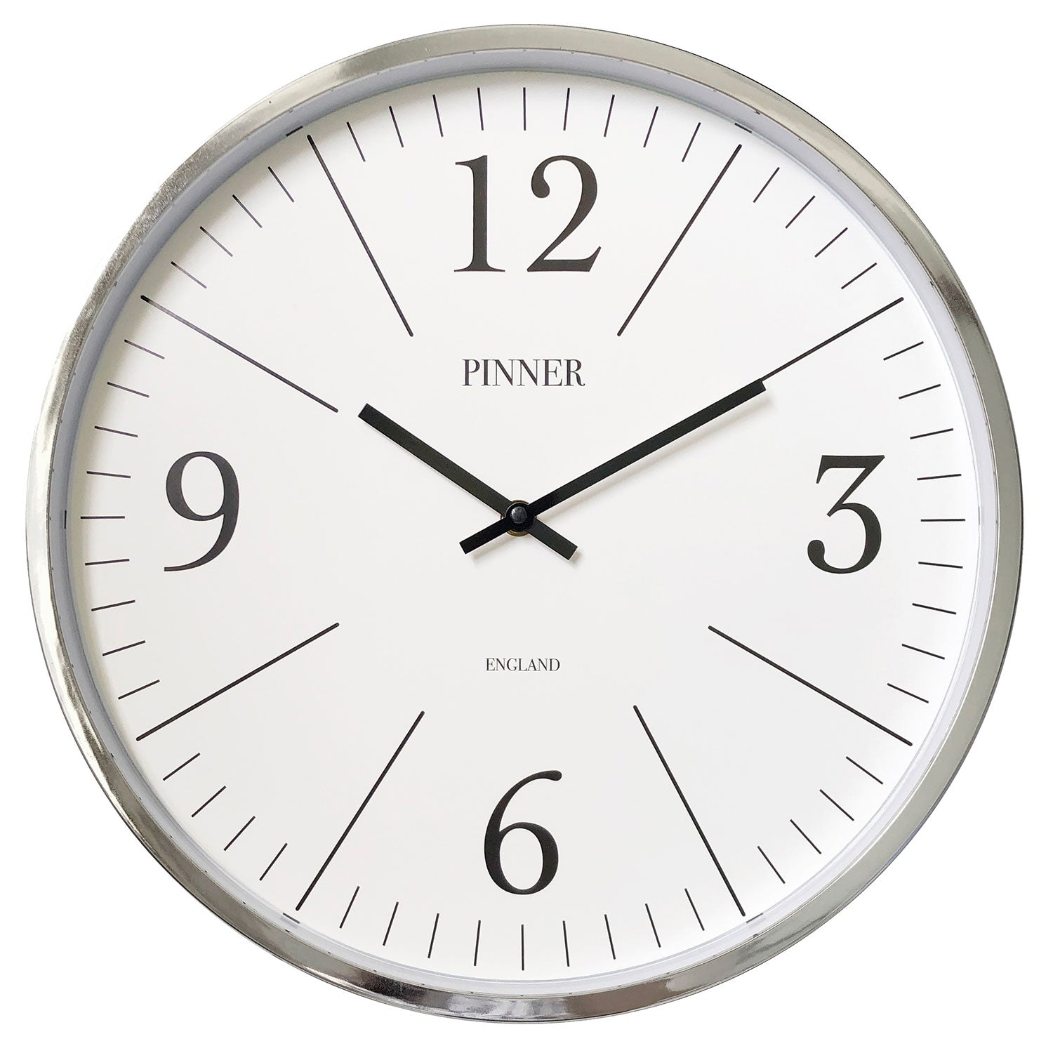 PREMIUS Round Decorative and Minimalist Clean Lines Wall Clock, Silver, 14 Inches