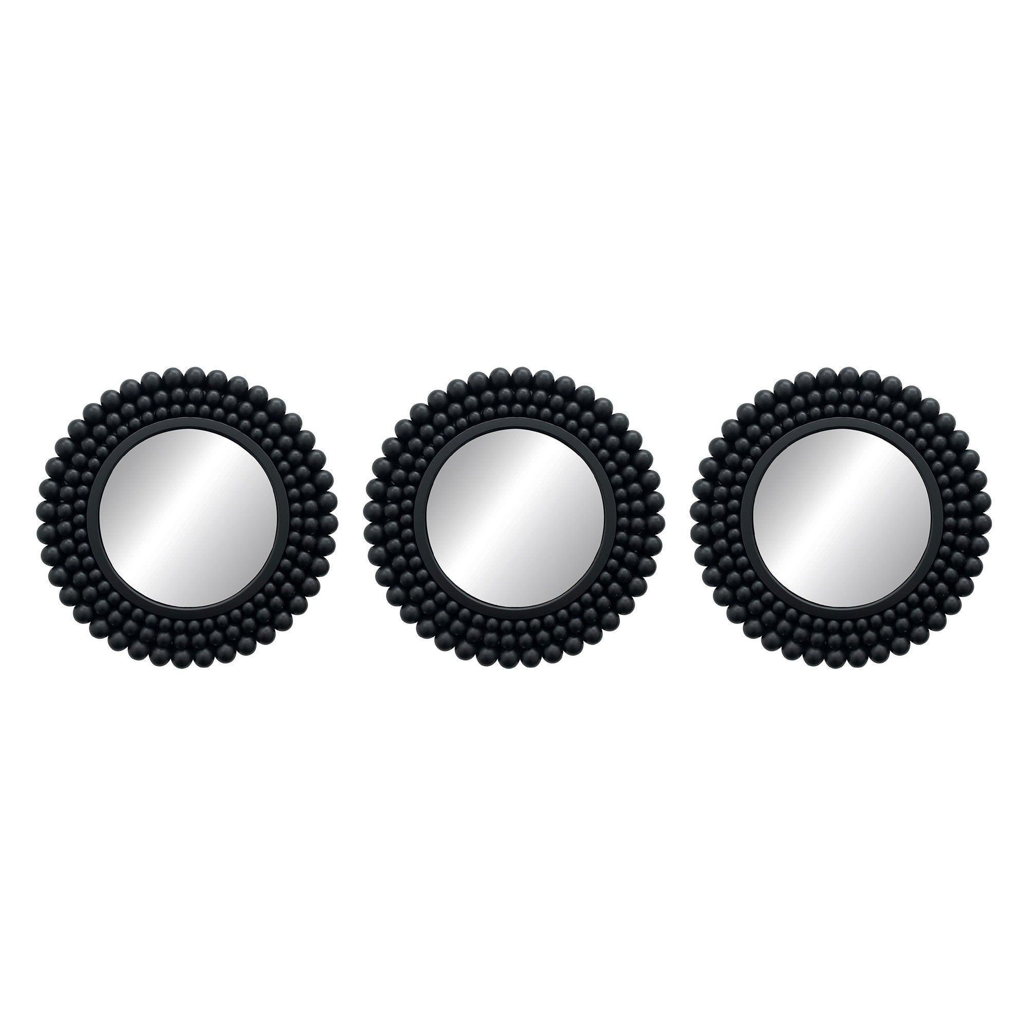 PREMIUS 3 Piece Bubble Beaded Mirror Wall Decor Set, Black, 10 Inches