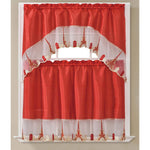 Paris Embroidered Kitchen Curtain Set, Swag 60x36, 30x36 Inches