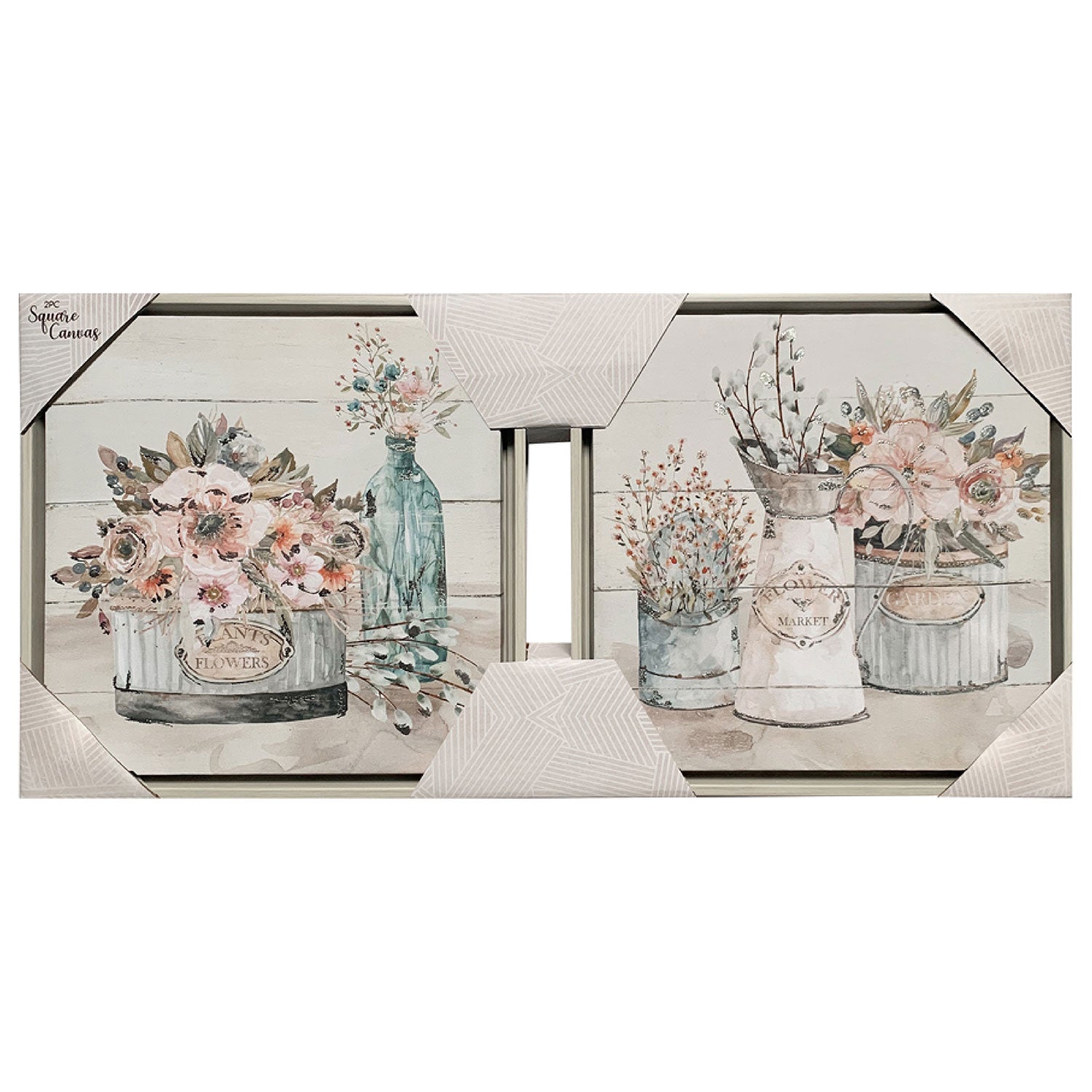 Premius 2 Piece Market Flowers Framed Canvas Wall Art Set, 12x12 Inches