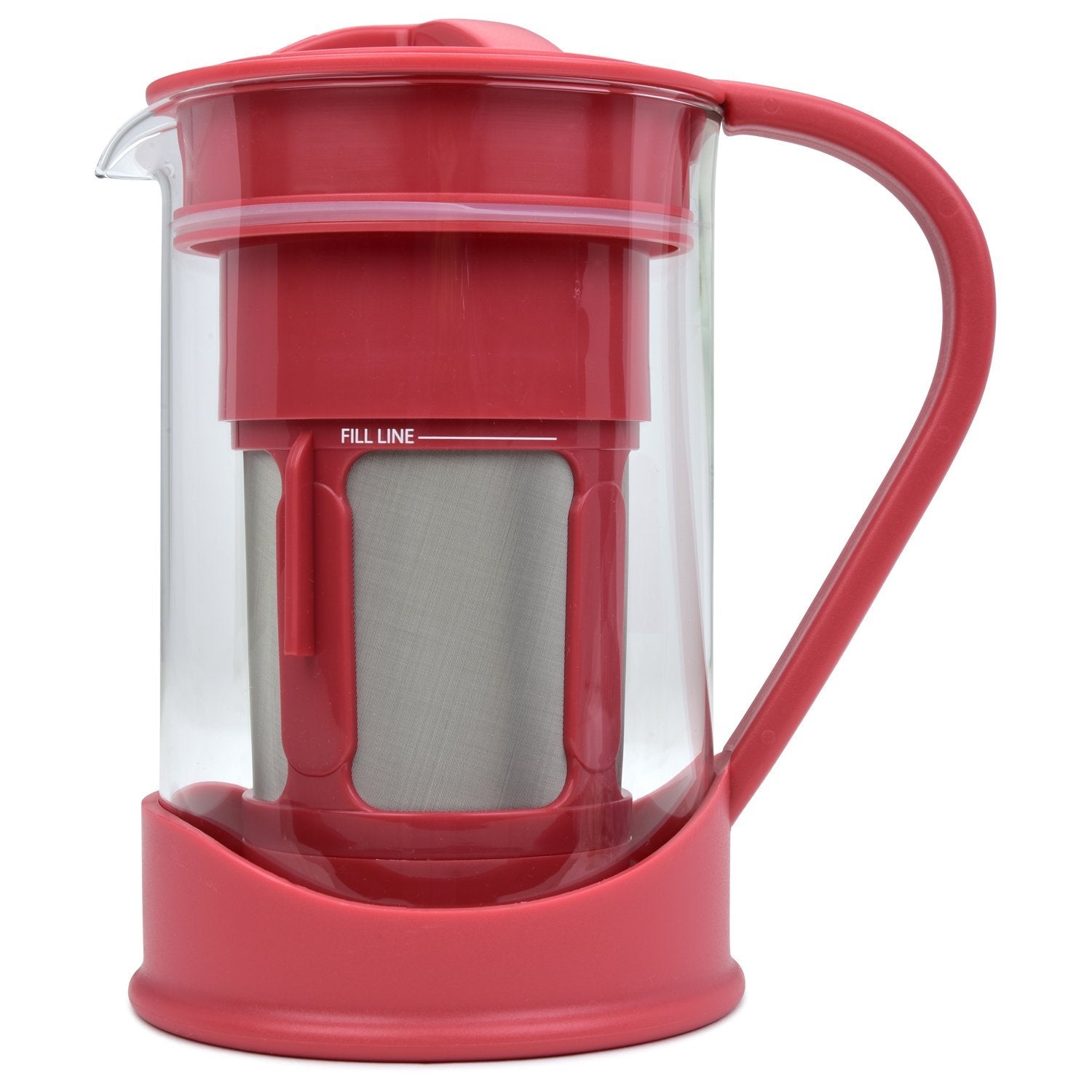 Cafetera de café frío Spigo con jarra de vidrio de borosilicato, color rojo, 1 litro, 8 x 5 pulgadas
