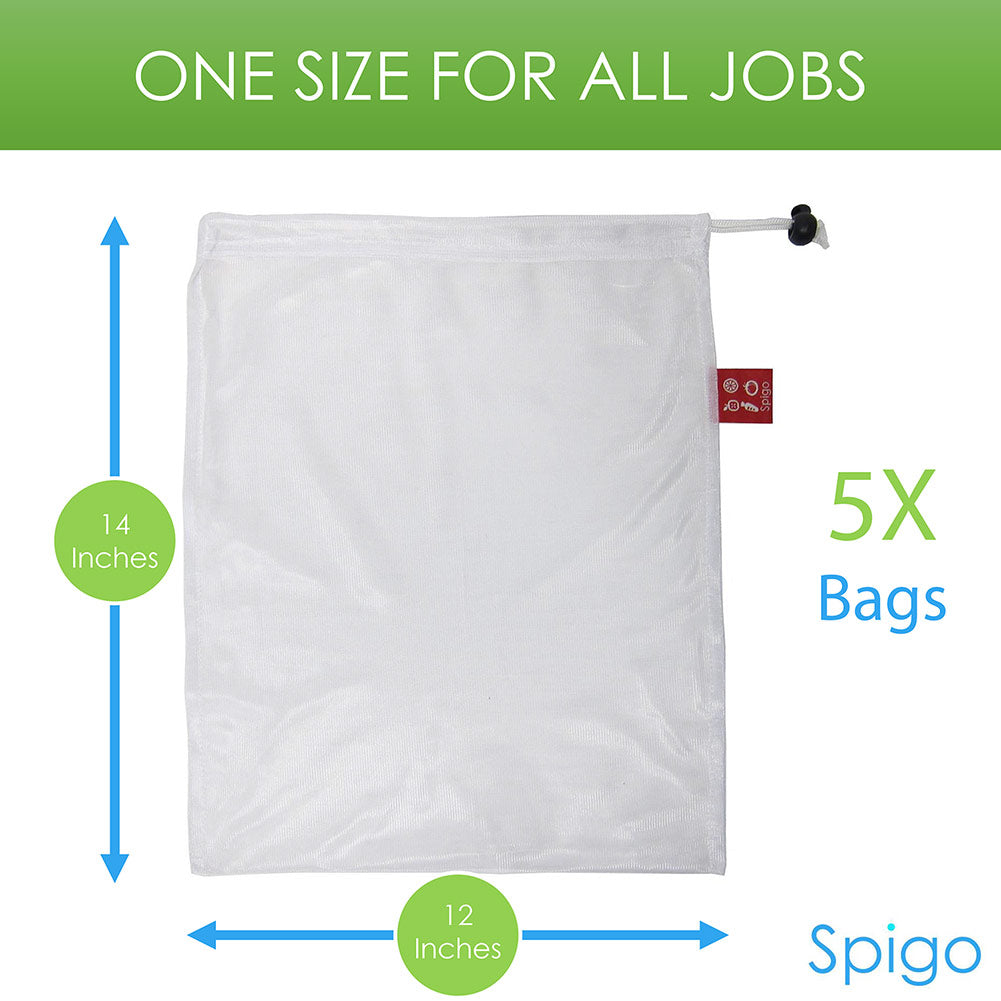 Bolsas de malla reutilizables y lavables Spigo, 5 unidades, 12 x 14 pulgadas