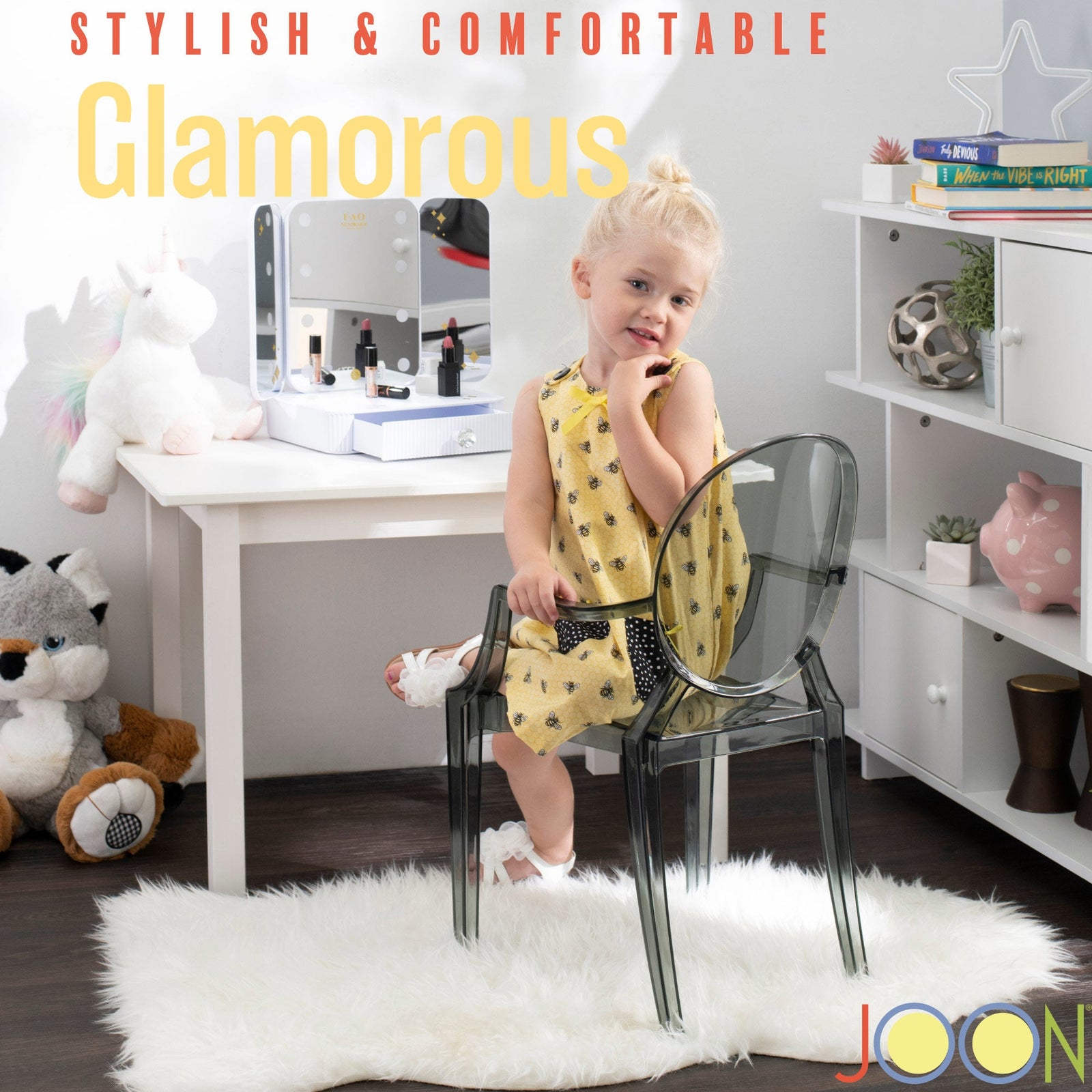 JOON - Juego de 2 sillas fantasma para niños con reposabrazos, 25 x 13 x 14,5 pulgadas, transparente