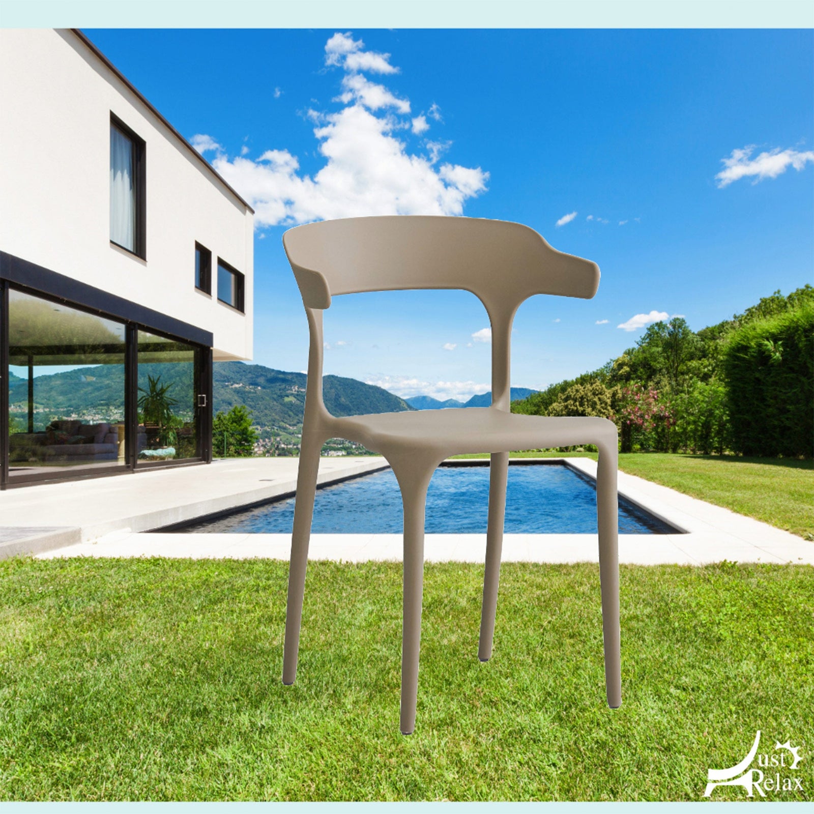 Sillas de comedor apilables de plástico para piscina Just Relax Jasper, para interior y exterior, paquete de 4