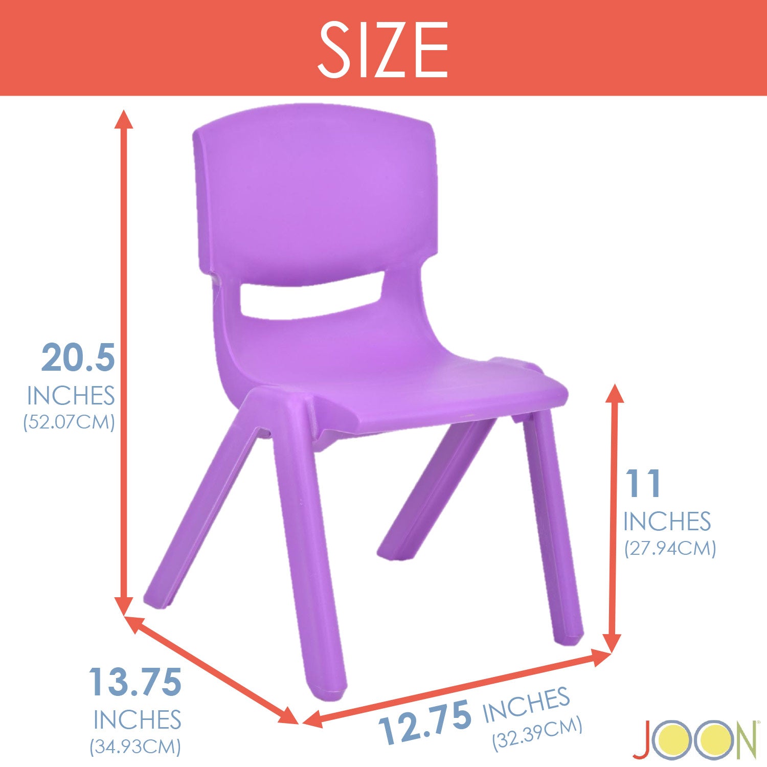 Sillas de aprendizaje apilables de plástico para niños JOON, color morado, 20,5 x 12,75 x 11 pulgadas, paquete de 2 (paquete de 2)