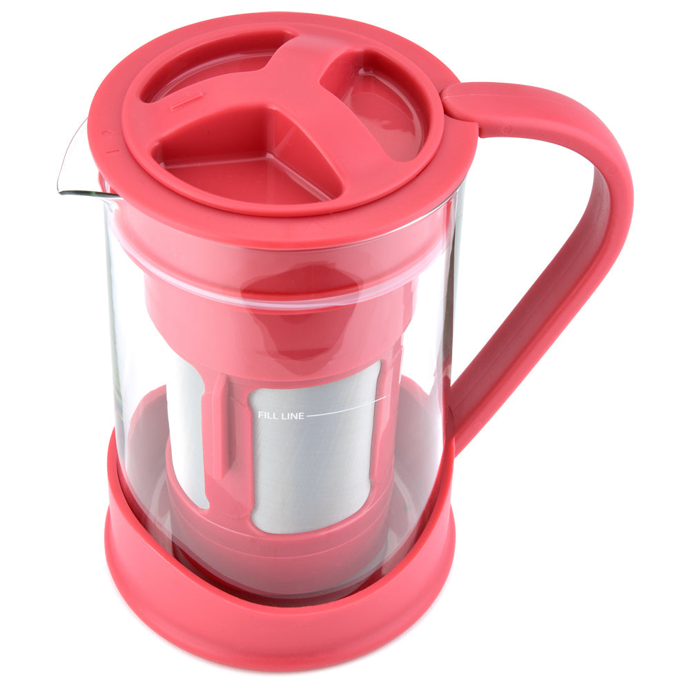 Cafetera de café frío Spigo con jarra de vidrio de borosilicato, color rojo, 1 litro, 8 x 5 pulgadas