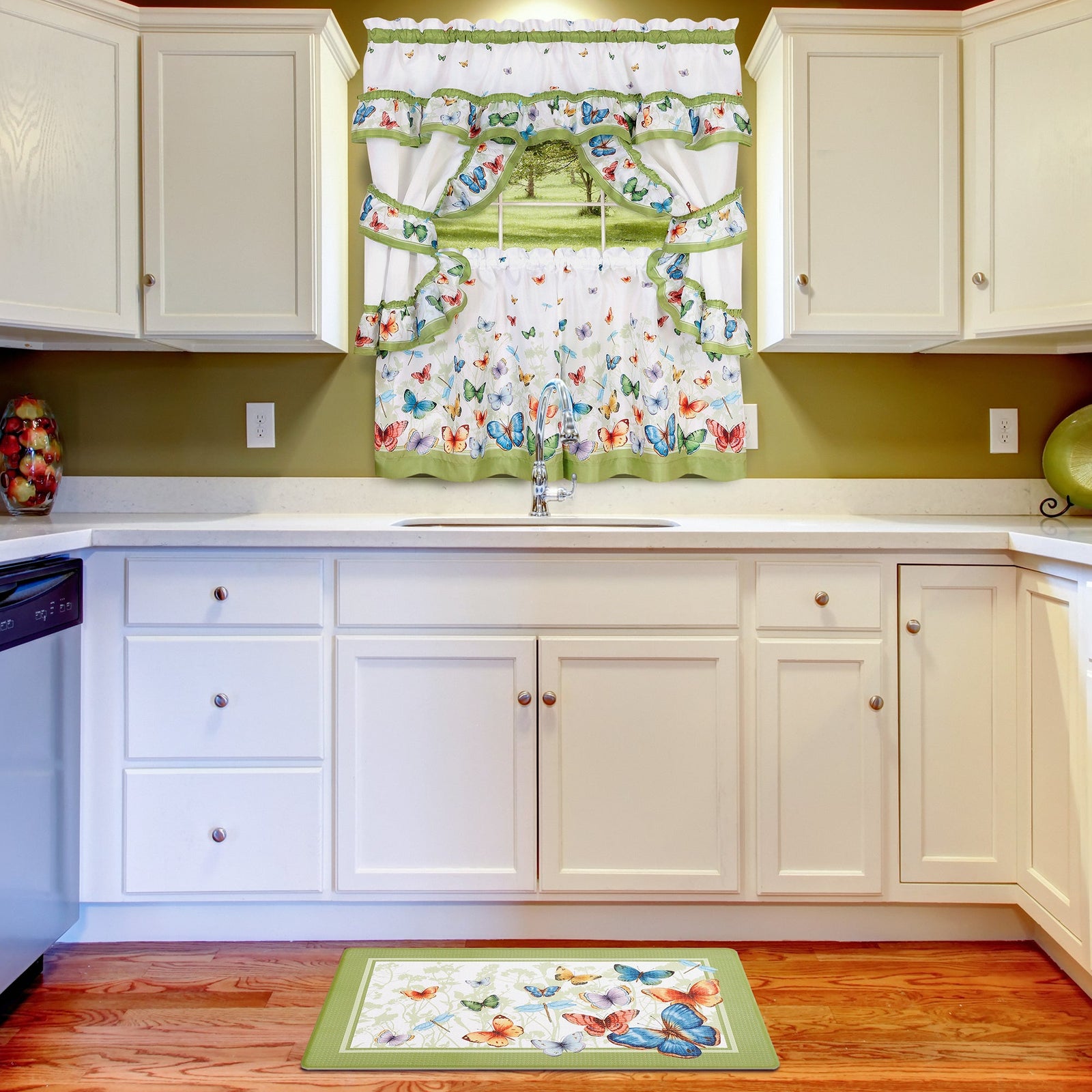 Butterflies Decorative Anti-Fatigue Mat, Green, 18x30 Inches