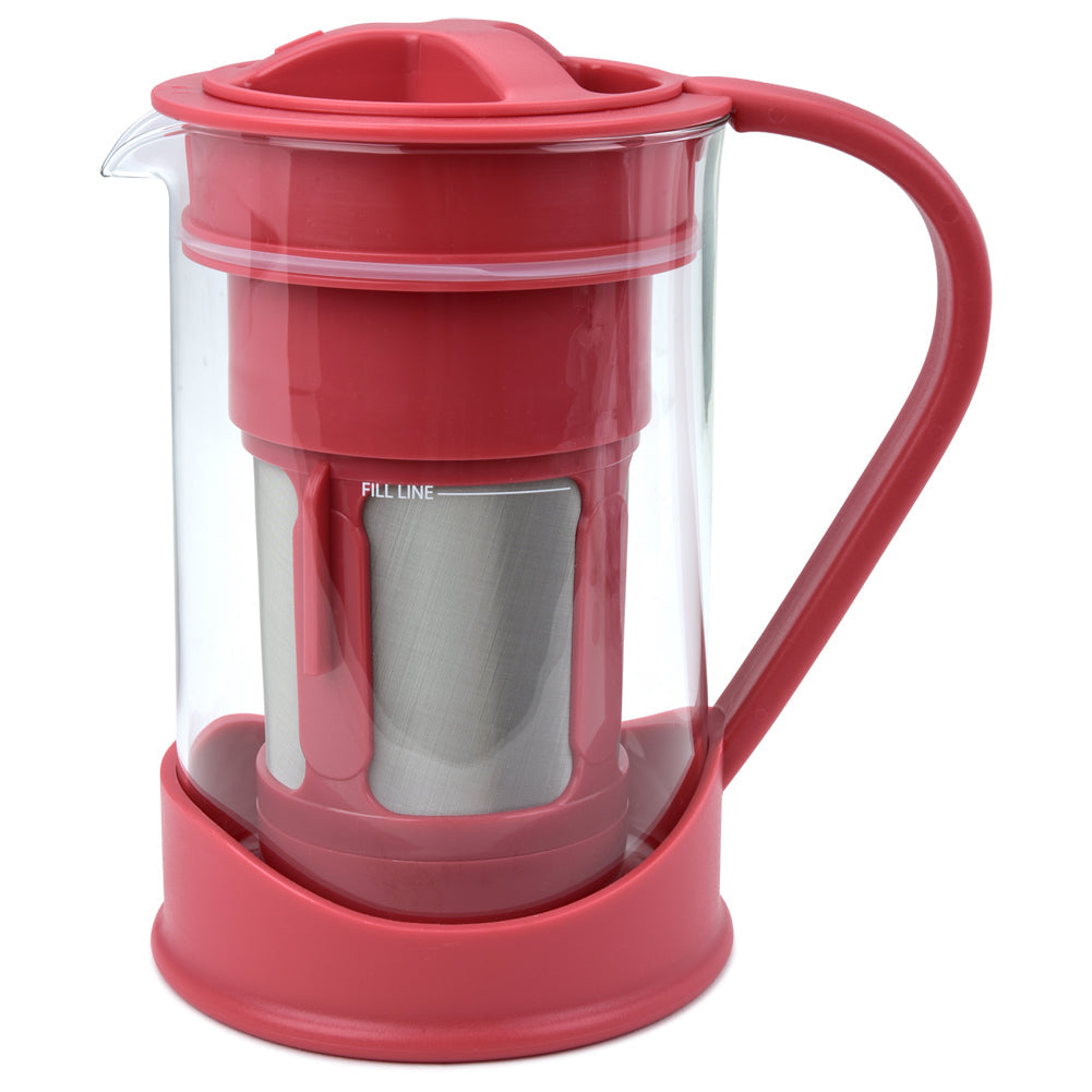 Cafetera de café frío Spigo con jarra de vidrio de borosilicato, color rojo, 1 litro, 8 x 5 pulgadas