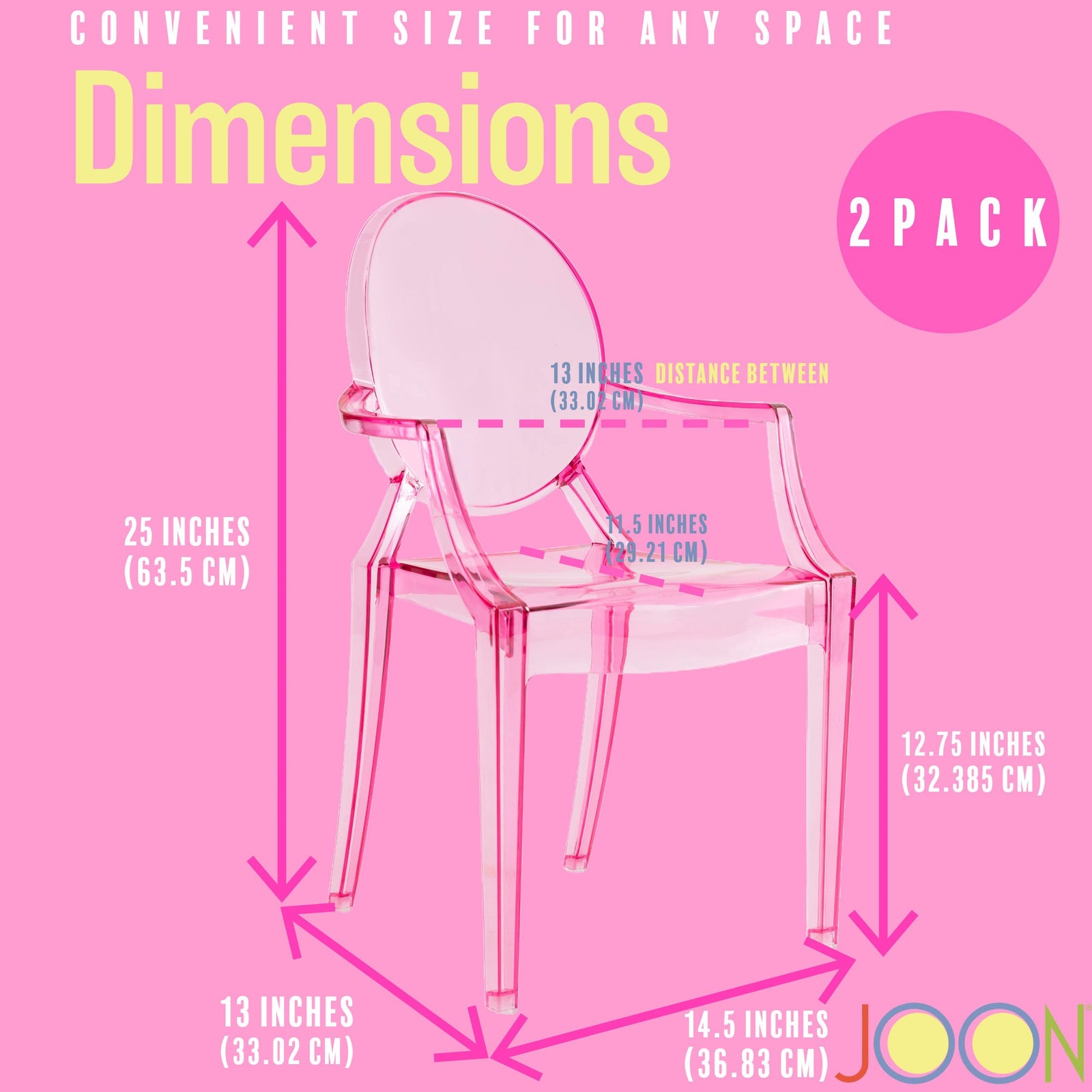 JOON - Juego de 2 sillas fantasma para niños con reposabrazos, 25 x 13 x 14,5 pulgadas, transparente