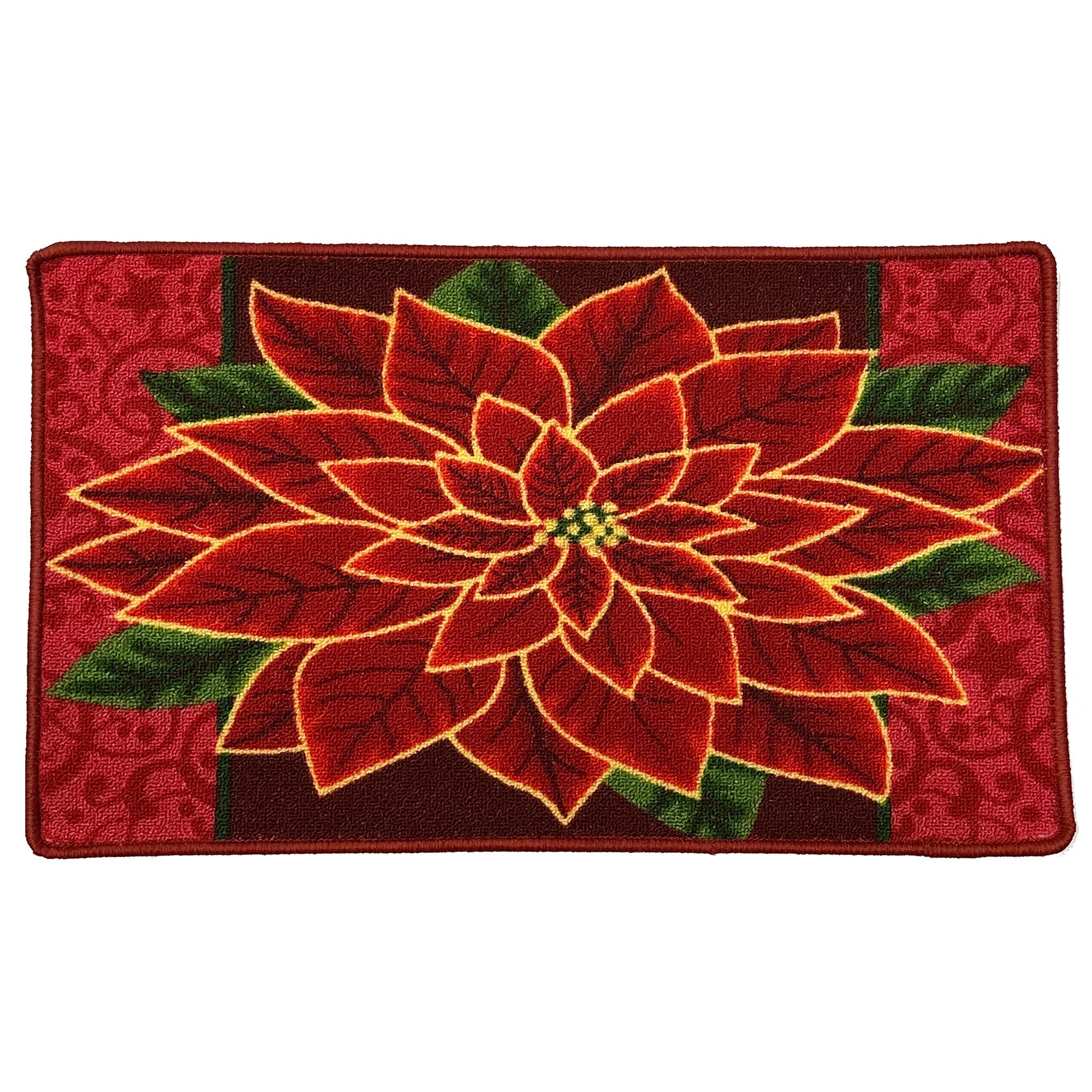 Poinsettia Flower Zoom Skid-Resistant Kitchen Mat, Red-Green, 18x30 Inches