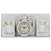 Reloj de pared PREMIUS de 3 piezas con diseño de café y detalles de tazas, blanco, 9 x 11 pulgadas
