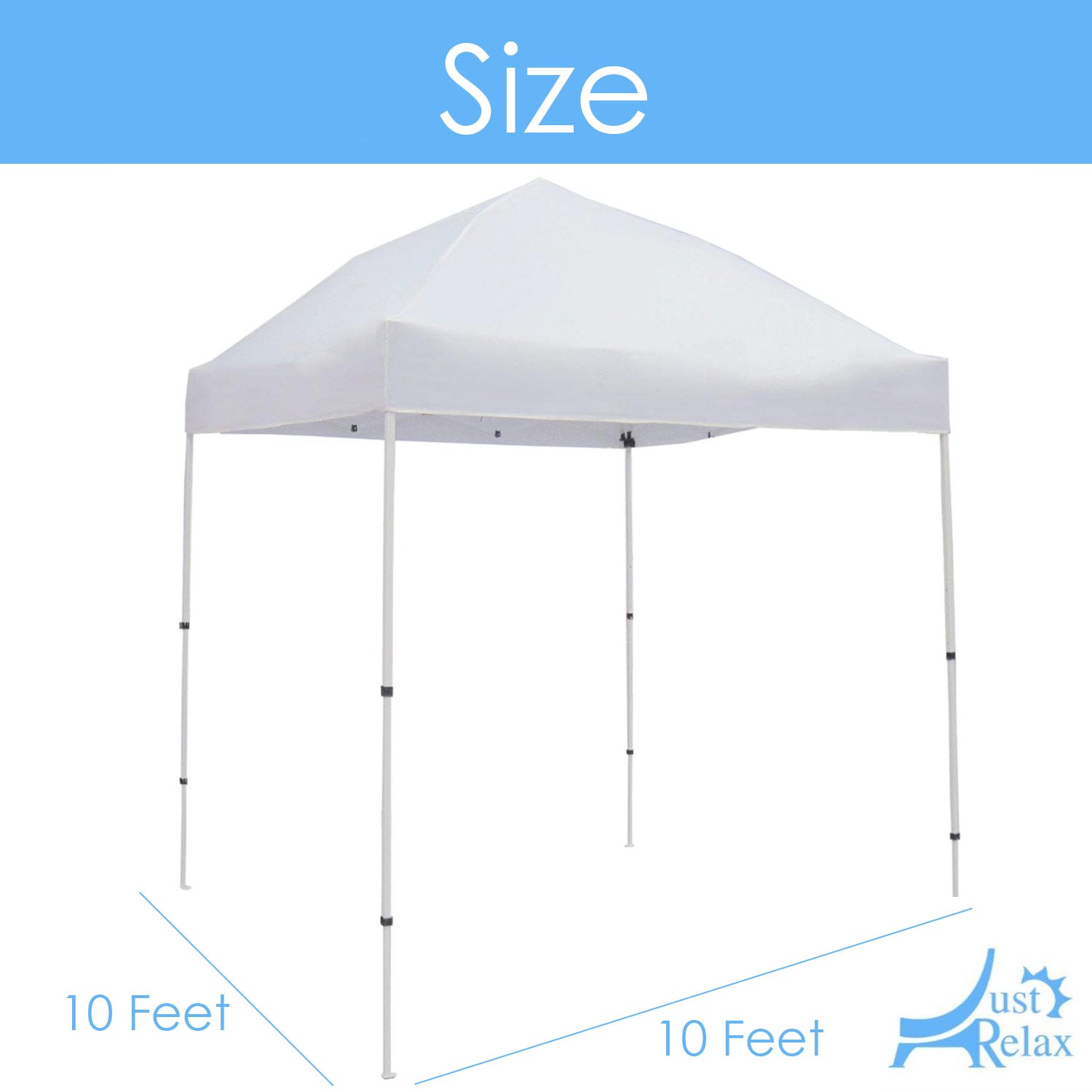 Tienda de campaña compacta Just Relax lista para viajar con dosel y estuche, color blanco, 3 x 3 metros