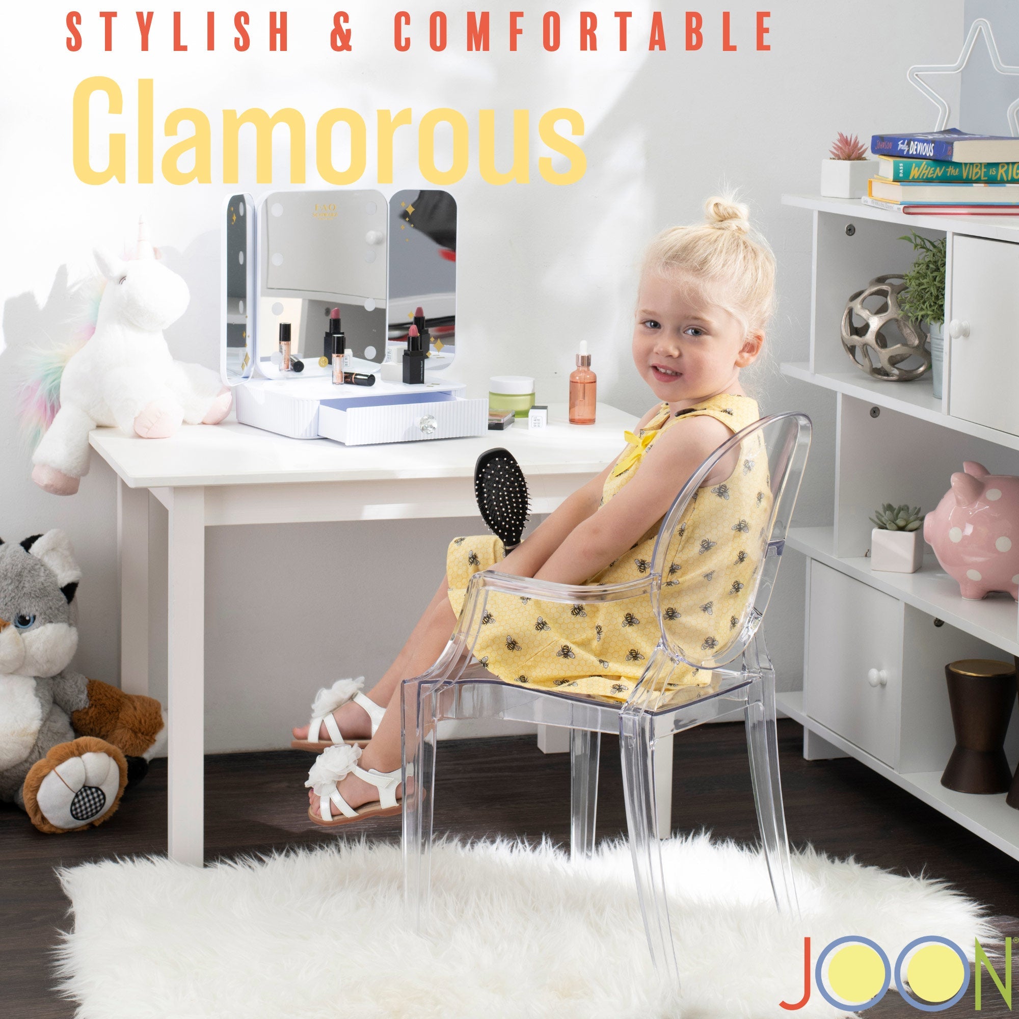 JOON - Juego de 2 sillas fantasma para niños con reposabrazos, 25 x 13 x 14,5 pulgadas, transparente