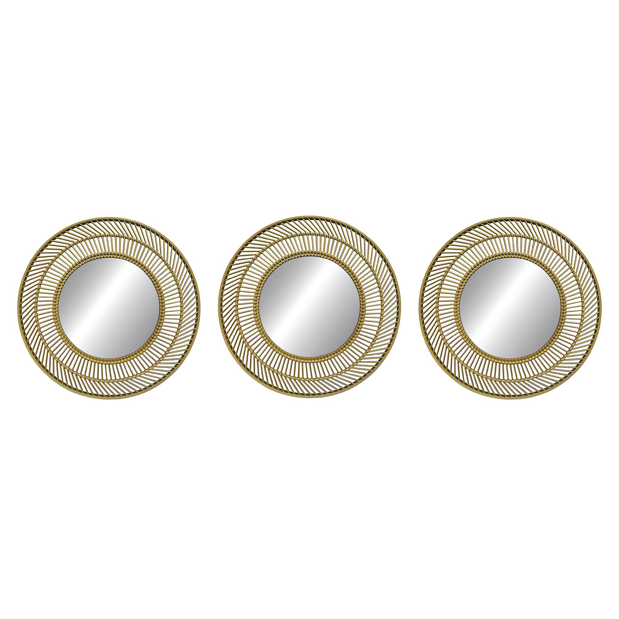PREMIUS 3 Piece Plastic Mesh Circle Wall Decor Mirror Set, Gold, 10 Inches