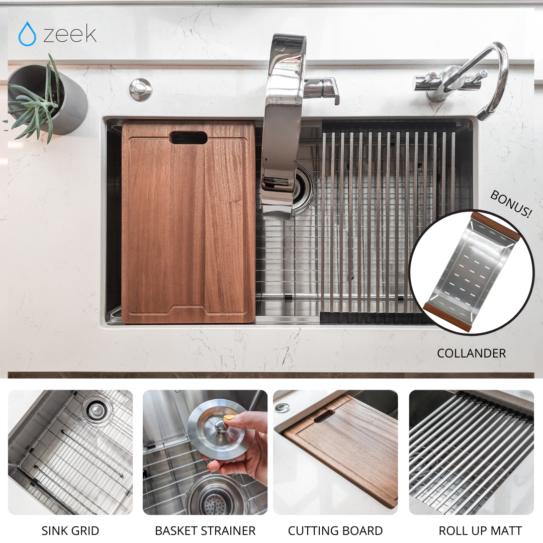 Fregadero de cocina de un solo tazón para empotrar/bajo encimera Zeek de 32" ZH-LD32