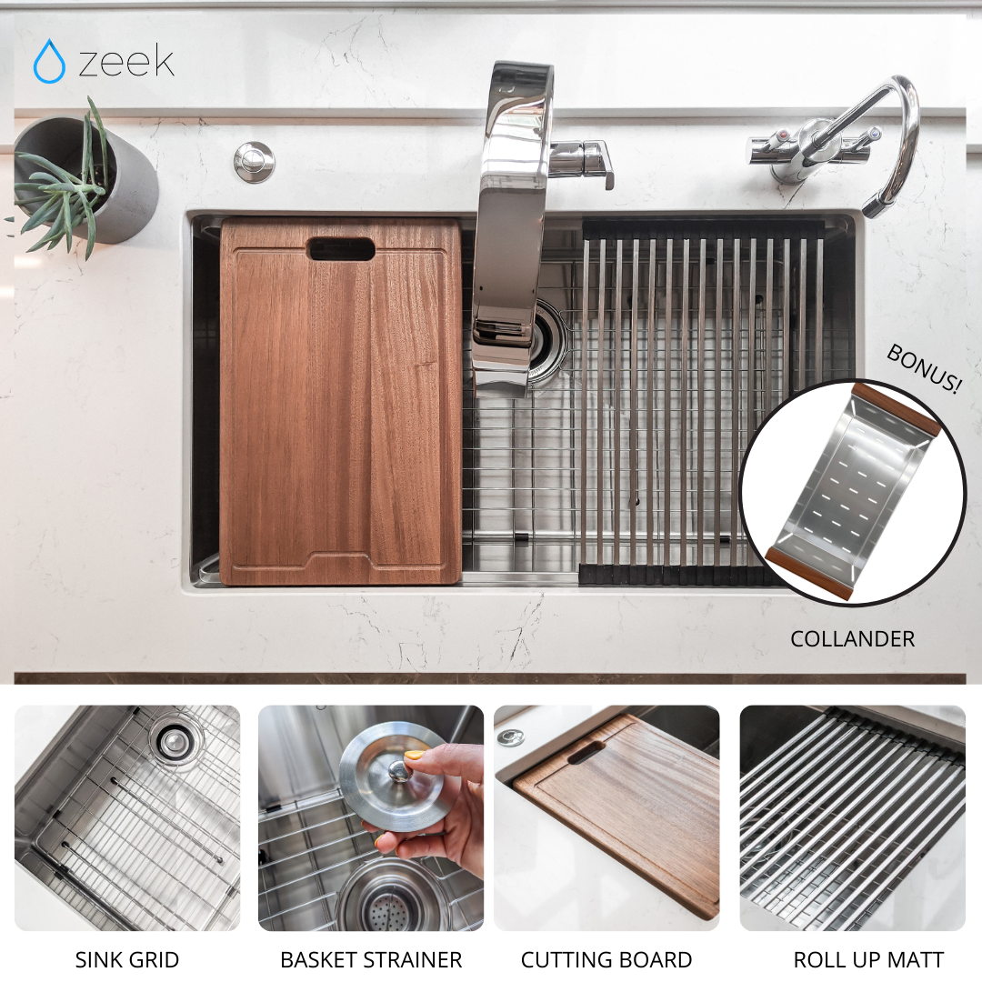 Zeek 32" Undermount / Drop-In Single Bowl Workstation Kitchen Sink ZH-LD32