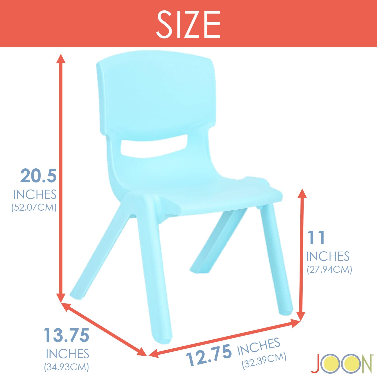 Sillas de aprendizaje apilables de plástico para niños JOON, azul bebé, 20,5 x 12,75 x 11 pulgadas, paquete de 2 (paquete de 2)