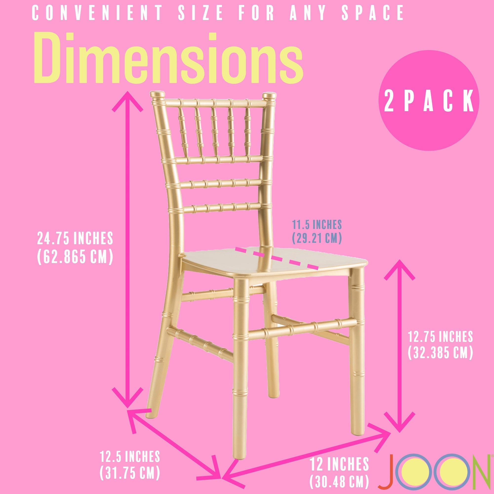 Sillas Tiffany Chiavari para niños JOON, paquete de 2, 25 x 13 x 14,5 pulgadas