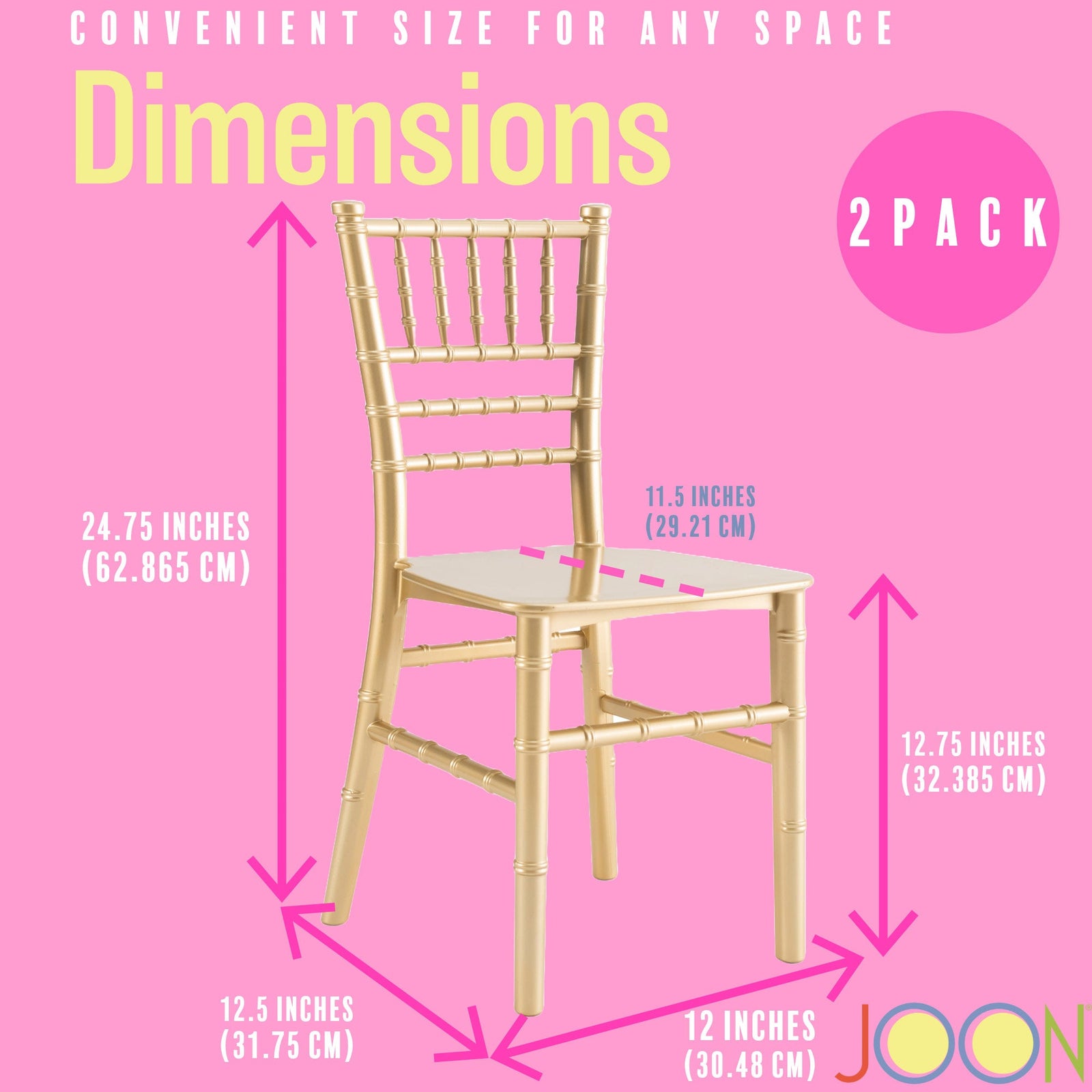 Sillas Tiffany Chiavari para niños JOON, paquete de 2, 25 x 13 x 14,5 pulgadas