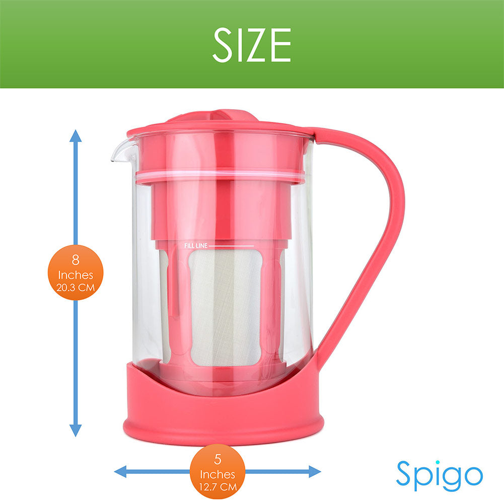 Cafetera de café frío Spigo con jarra de vidrio de borosilicato, color rojo, 1 litro, 8 x 5 pulgadas