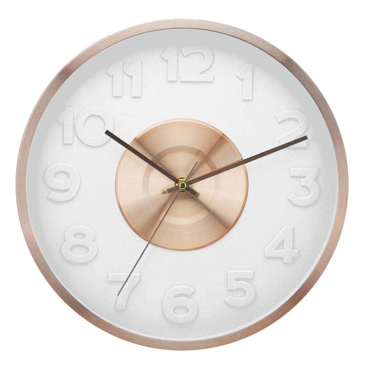 Premius Electro Plated Metal Wall Clock, White-Rose Gold, 16 Inches