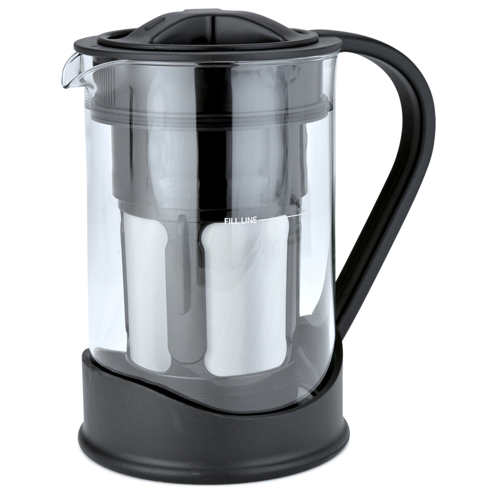 Cafetera de café frío Spigo con jarra de vidrio de borosilicato, color negro, 1 litro, 8 x 5 pulgadas