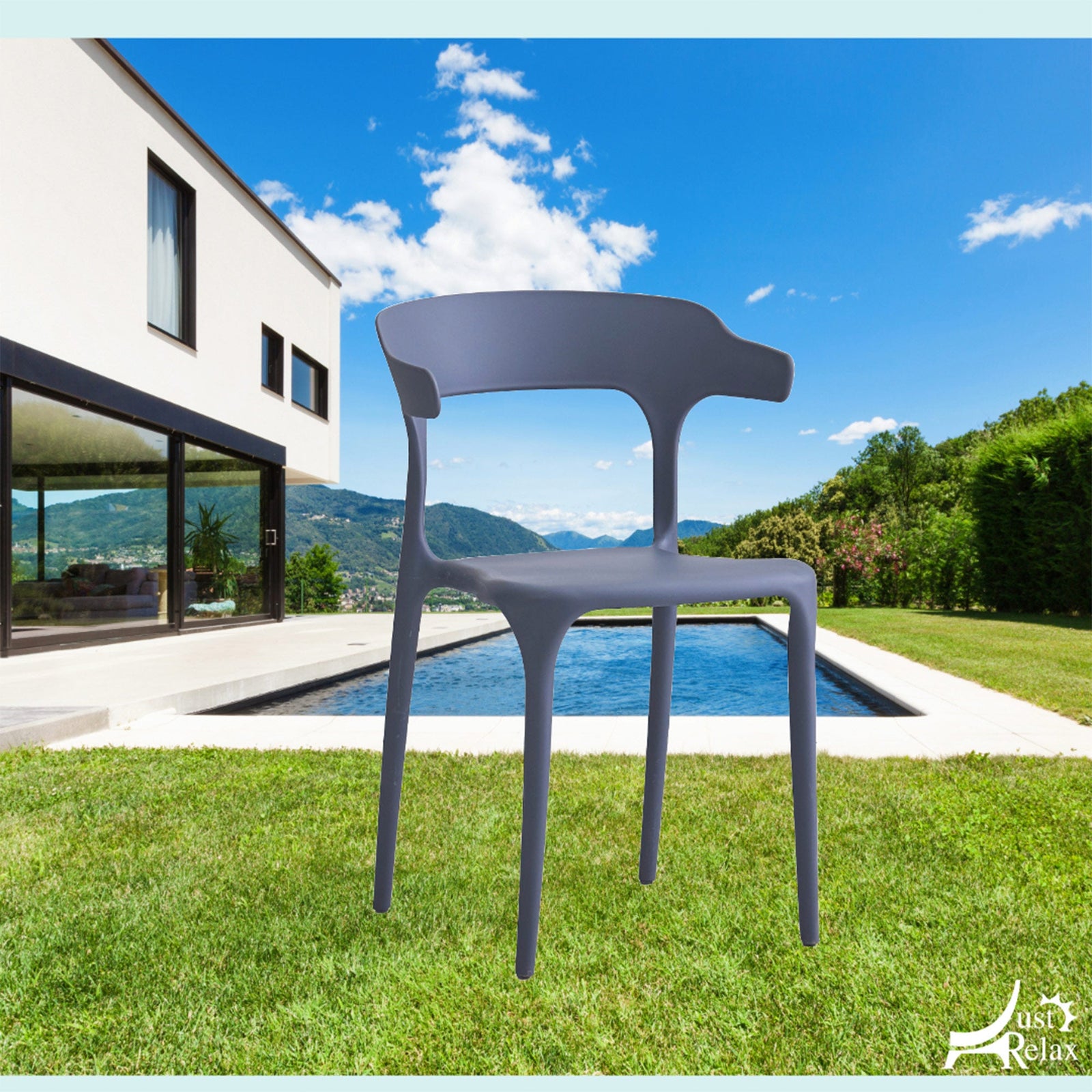 Sillas de comedor apilables de plástico para piscina Just Relax Jasper, para interior y exterior, paquete de 4