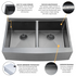 Fregadero de cocina Zeek Farmhouse Workstation de 33" con dos senos en color bronce mate y negro con accesorios y revestimiento PVD Nano Tech ENZO ZA-B552