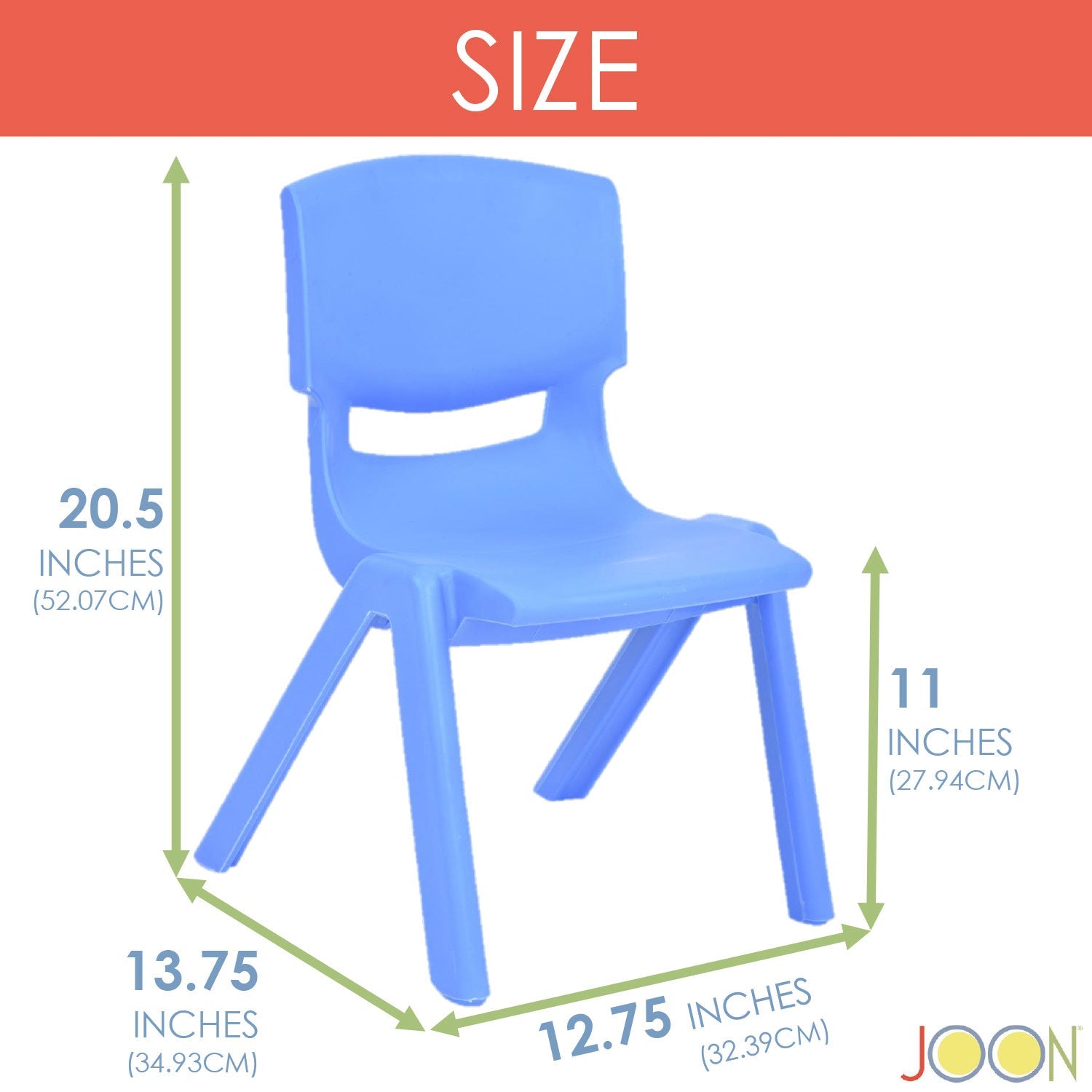 Sillas de aprendizaje apilables de plástico para niños JOON, azul, 20,5 x 12,75 x 11 pulgadas, paquete de 2 (paquete de 2)