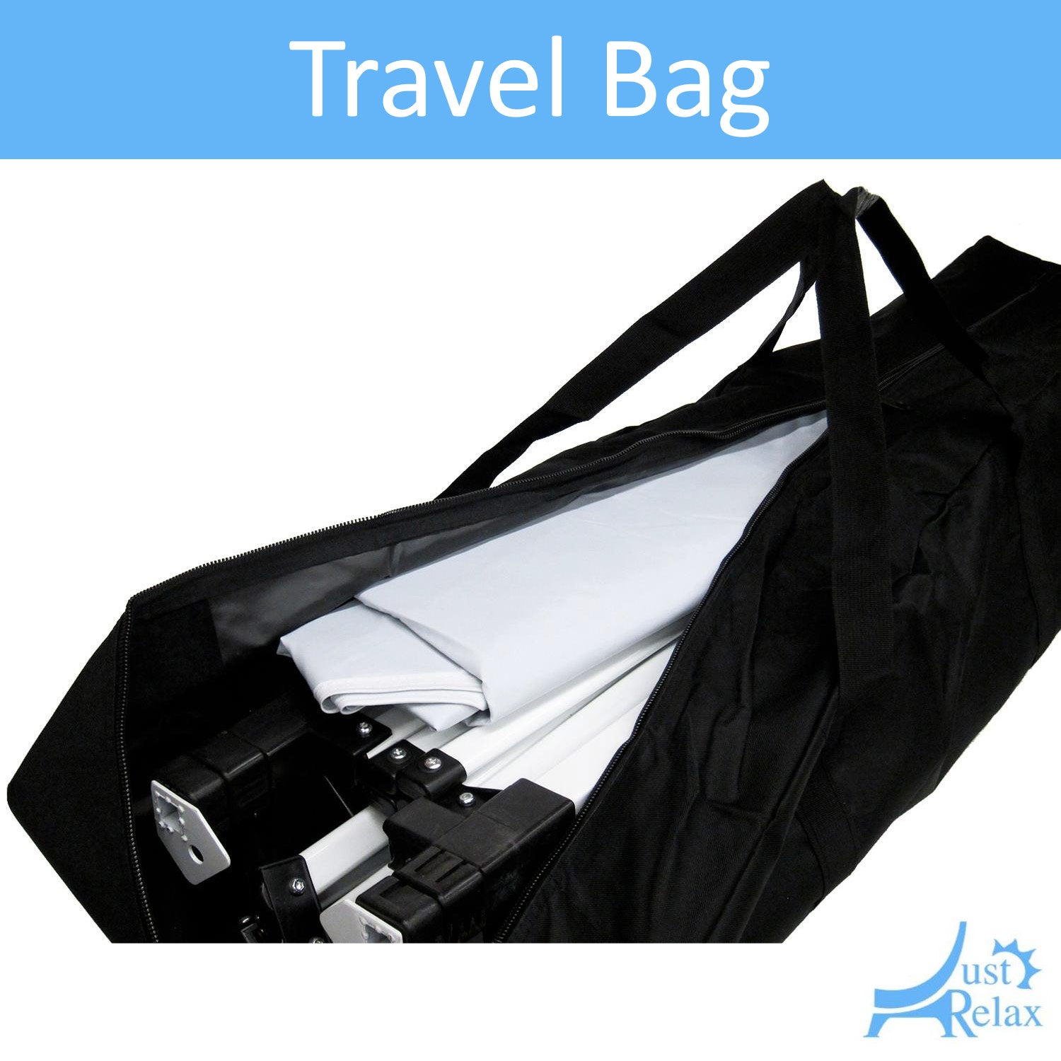 Tienda de campaña compacta Just Relax lista para viajar con dosel y estuche, color blanco, 3 x 3 metros