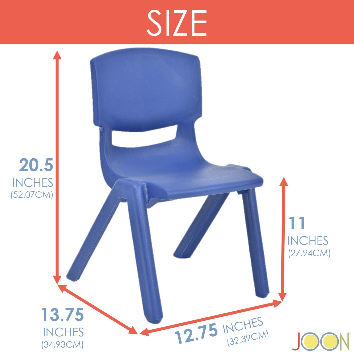 Sillas de aprendizaje apilables de plástico para niños JOON, azul oscuro, 20,5 x 12,75 x 11 pulgadas, paquete de 2 (paquete de 2)