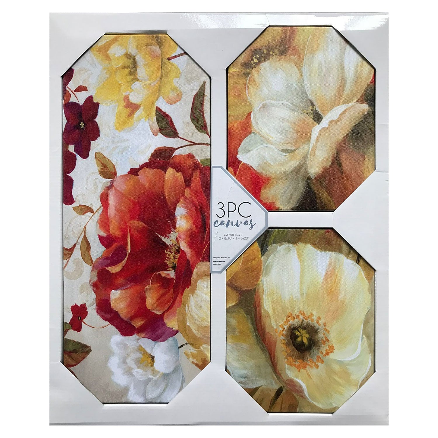 PREMIUS 3-Piece Floral Canvas Wall Art, Yellow, 23x19 Inches Overall