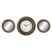 Premius 3 Piece Diamond Gladiator Wall Clock with Mirrors, Gold, 34x14 Inches